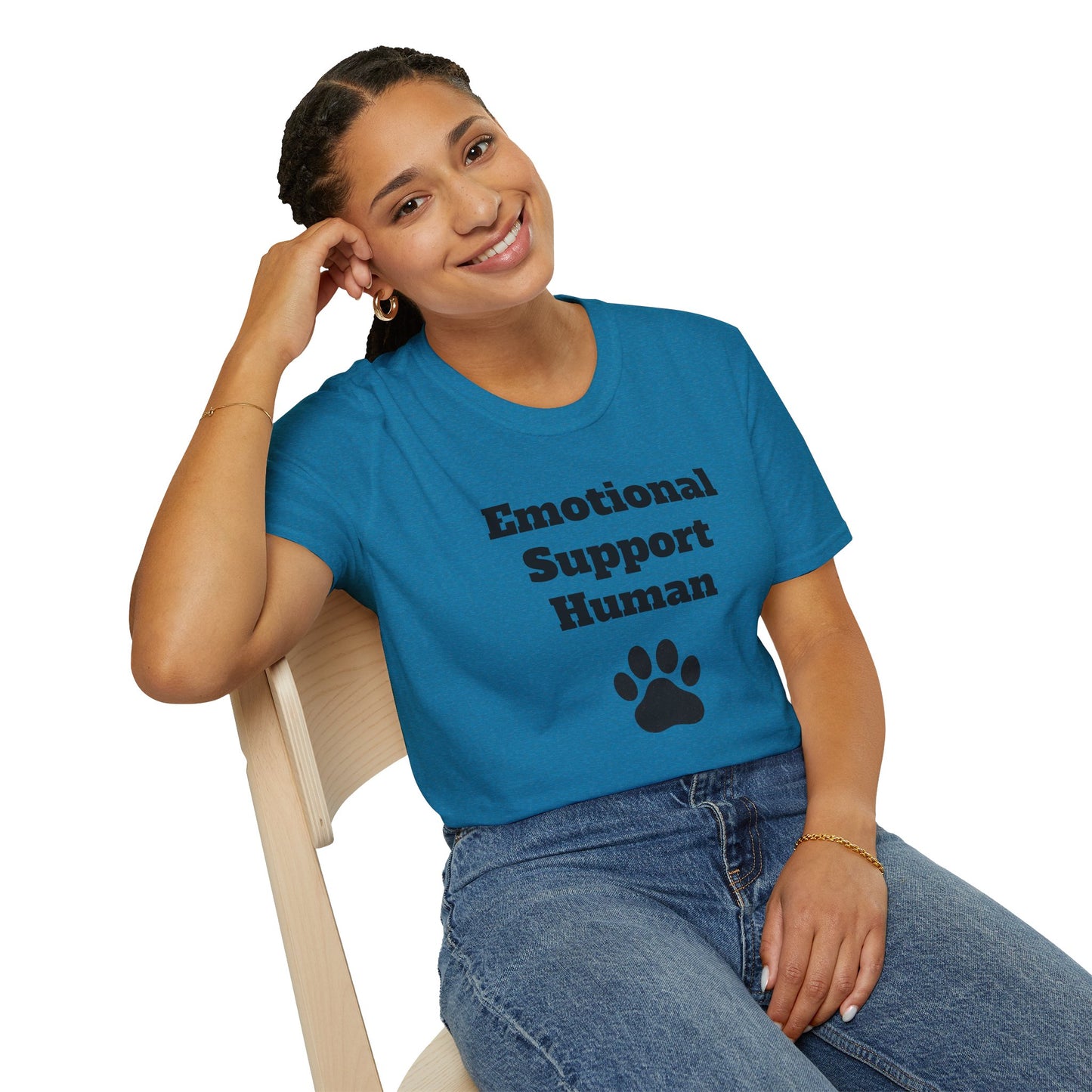 Emotional Support Human T-Shirt, Unisex Funny Tee, Pet Lover Gift, Animal Support Shirt, Casual Wear for Humans, Cute Animal Paw Print