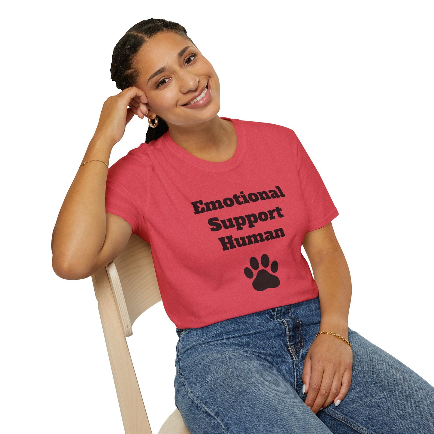 Emotional Support Human T-Shirt, Unisex Funny Tee, Pet Lover Gift, Animal Support Shirt, Casual Wear for Humans, Cute Animal Paw Print