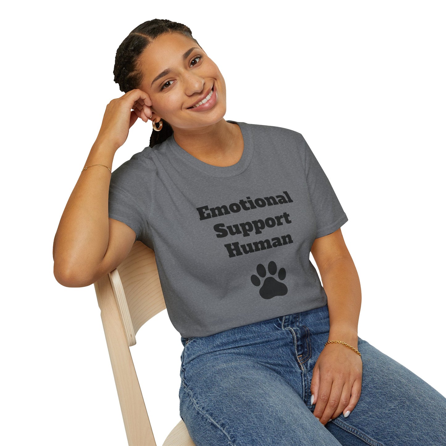 Emotional Support Human T-Shirt, Unisex Funny Tee, Pet Lover Gift, Animal Support Shirt, Casual Wear for Humans, Cute Animal Paw Print