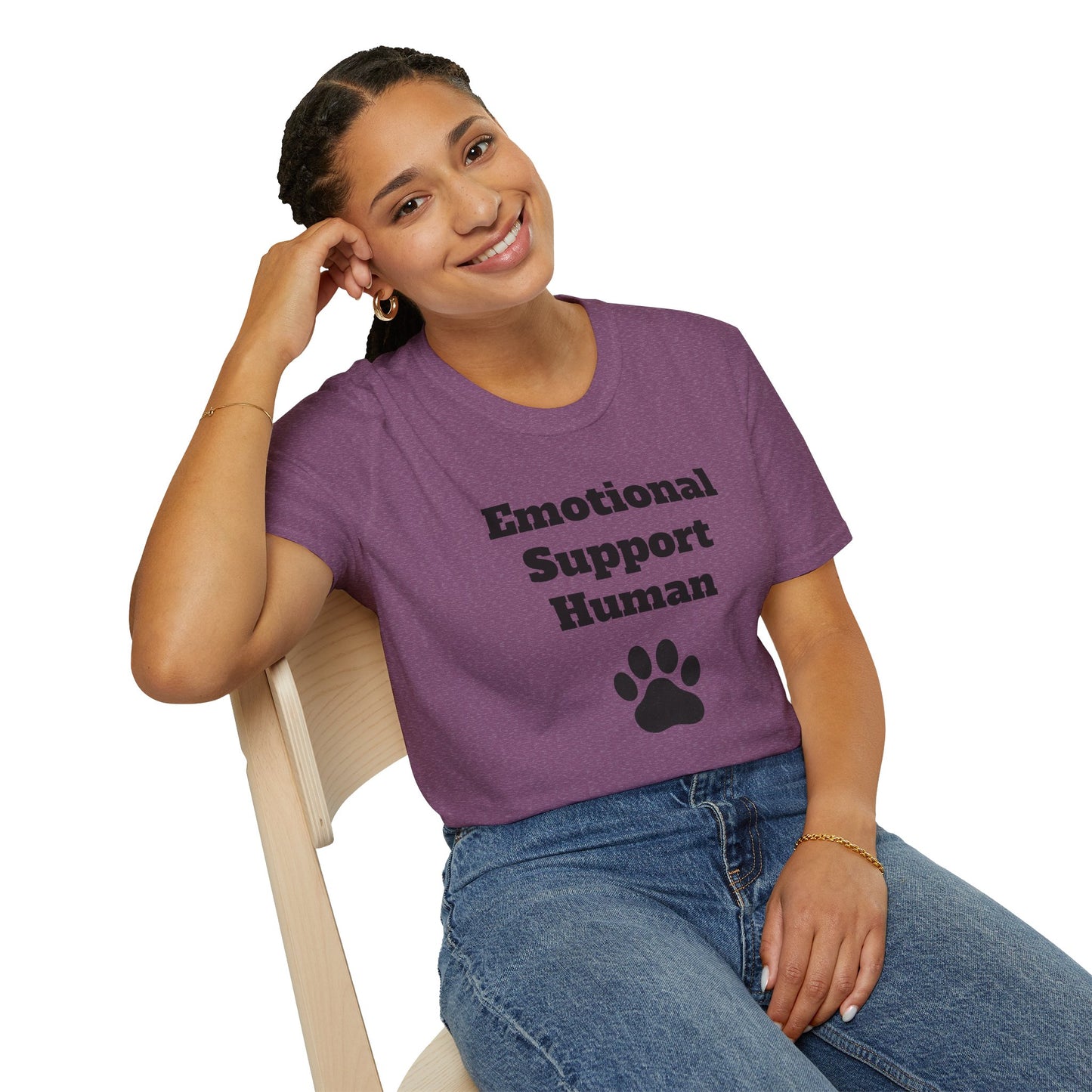 Emotional Support Human T-Shirt, Unisex Funny Tee, Pet Lover Gift, Animal Support Shirt, Casual Wear for Humans, Cute Animal Paw Print