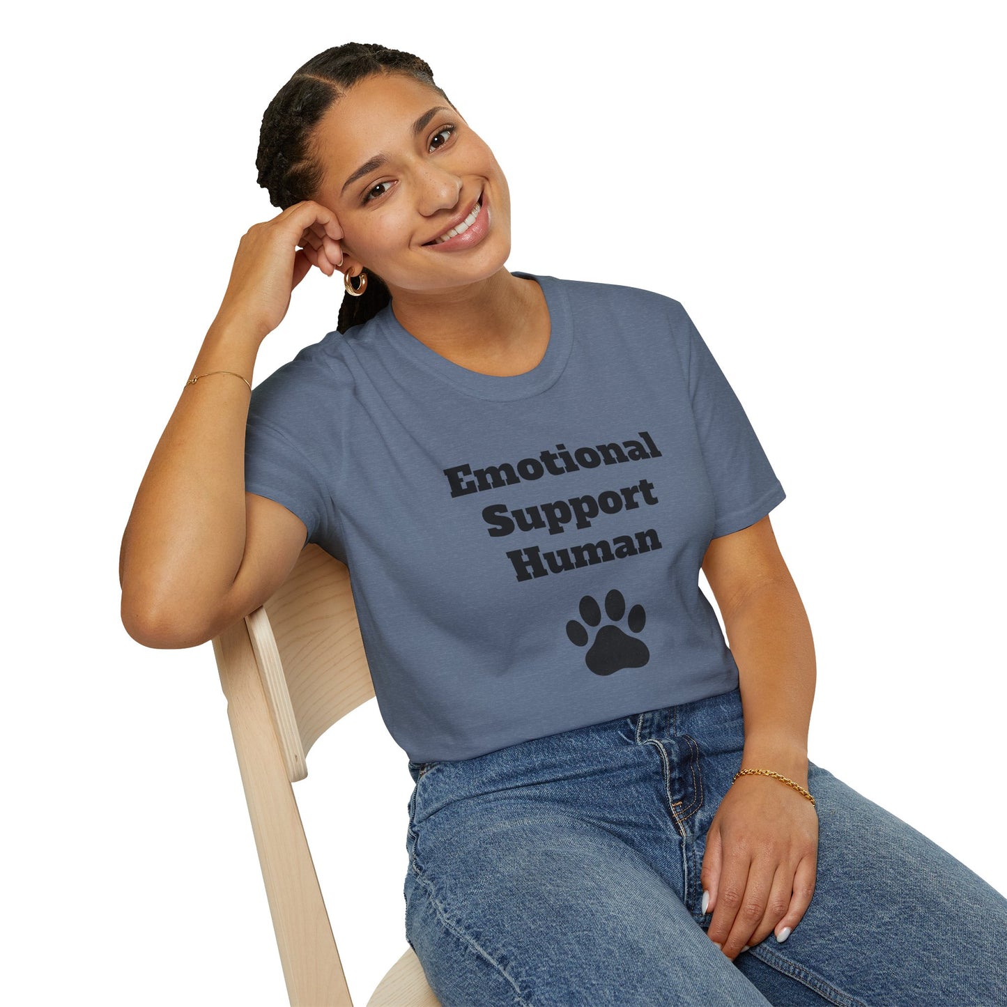 Emotional Support Human T-Shirt, Unisex Funny Tee, Pet Lover Gift, Animal Support Shirt, Casual Wear for Humans, Cute Animal Paw Print
