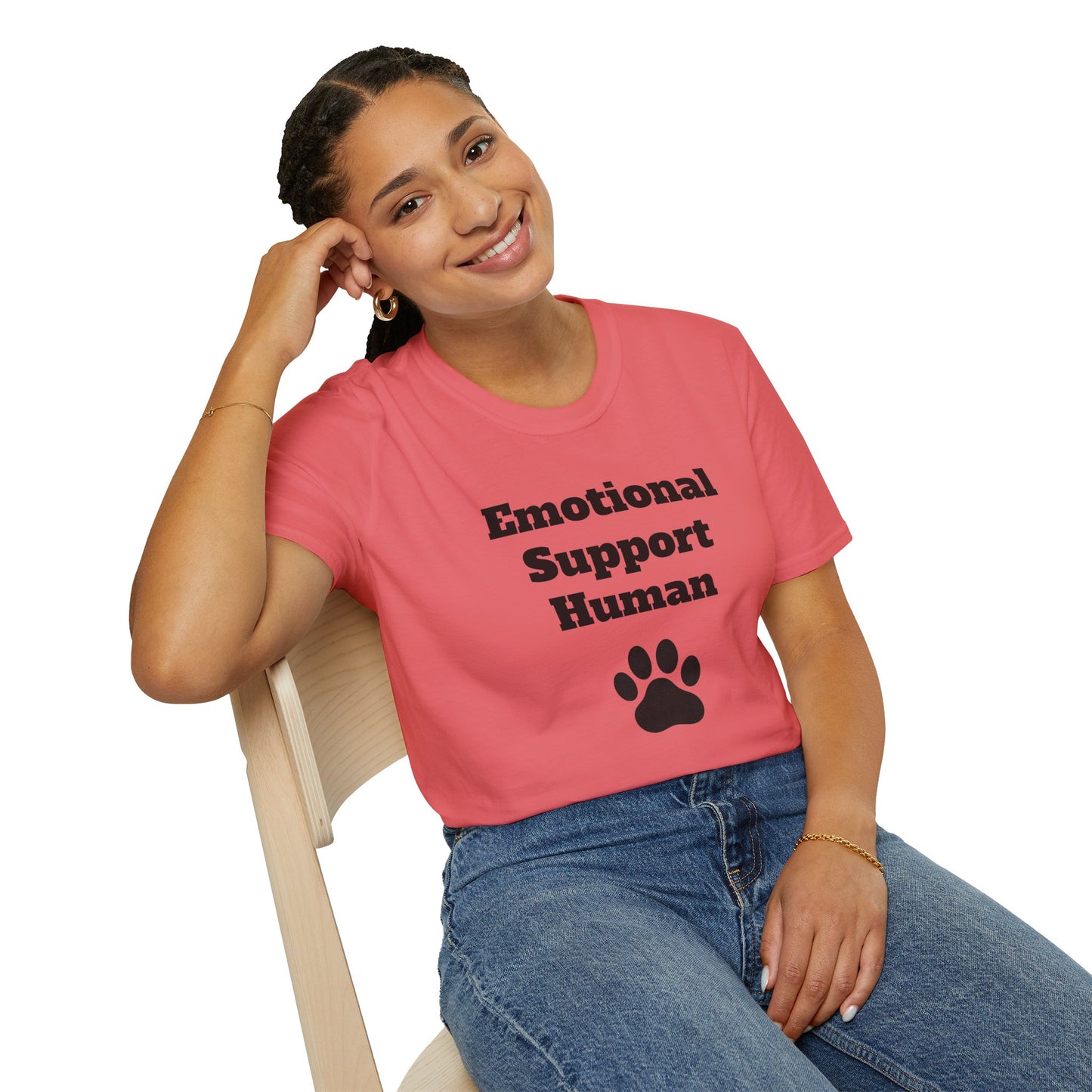 Emotional Support Human T-Shirt, Unisex Funny Tee, Pet Lover Gift, Animal Support Shirt, Casual Wear for Humans, Cute Animal Paw Print