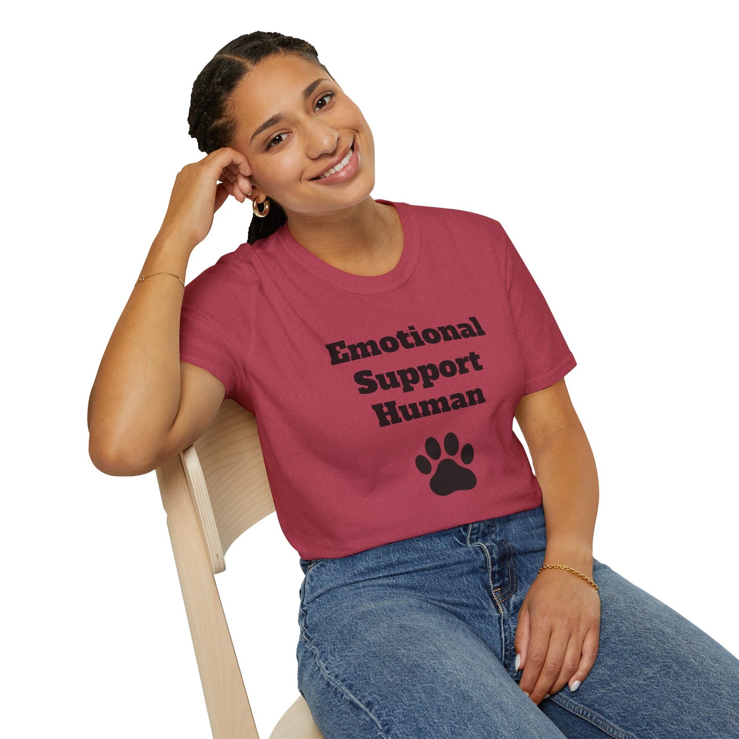 Emotional Support Human T-Shirt, Unisex Funny Tee, Pet Lover Gift, Animal Support Shirt, Casual Wear for Humans, Cute Animal Paw Print