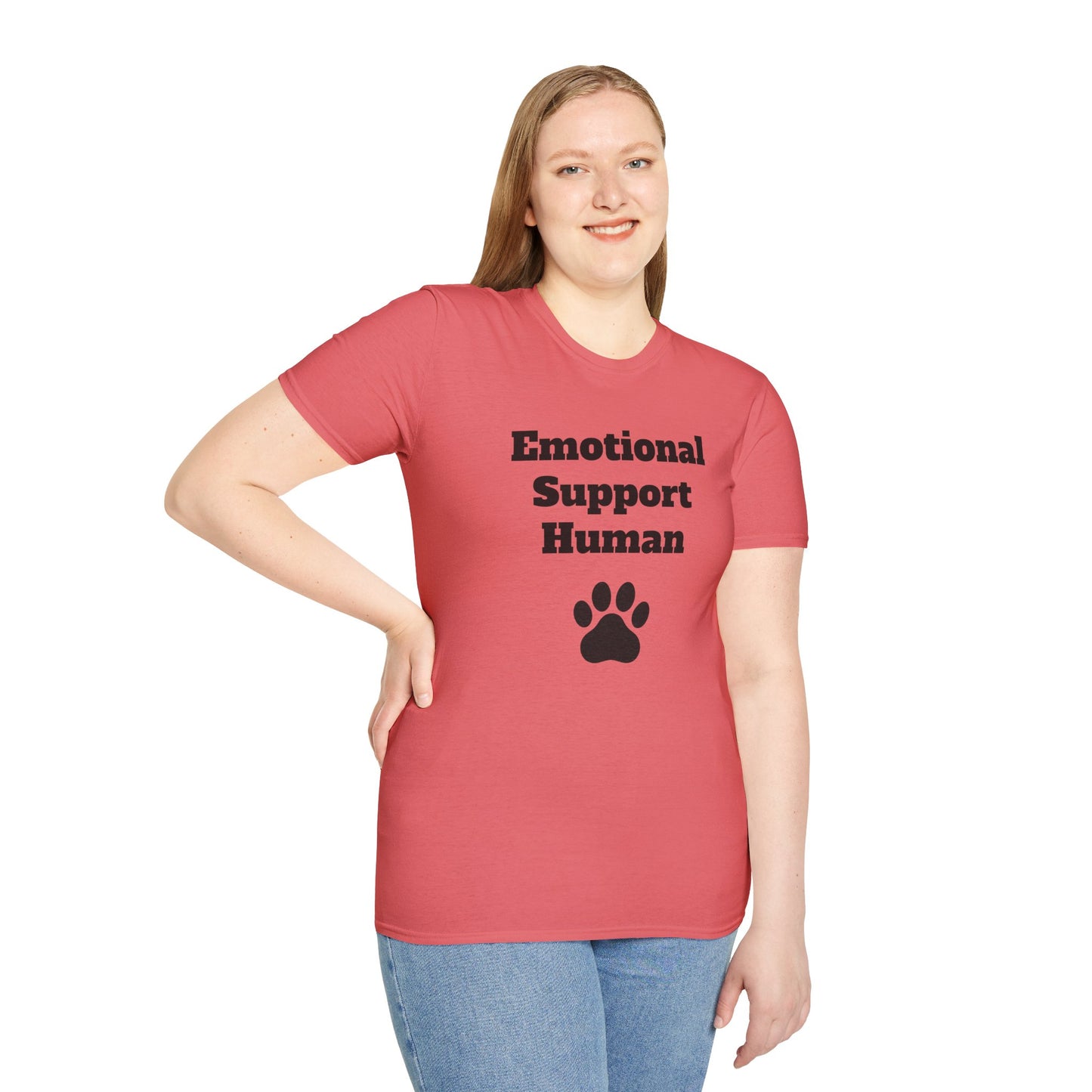 Emotional Support Human T-Shirt, Unisex Funny Tee, Pet Lover Gift, Animal Support Shirt, Casual Wear for Humans, Cute Animal Paw Print