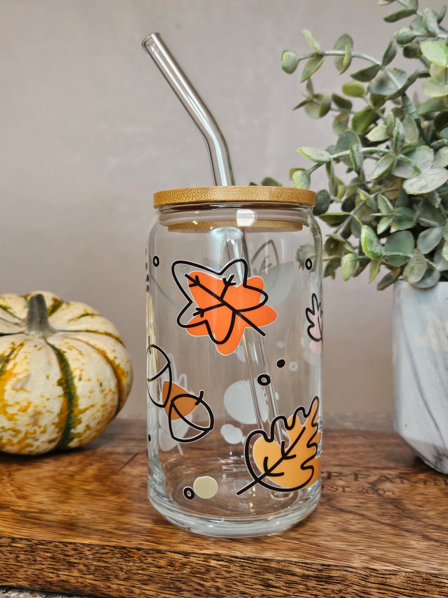Fall Leaves Glass Cup - Desert Blossom Gifts