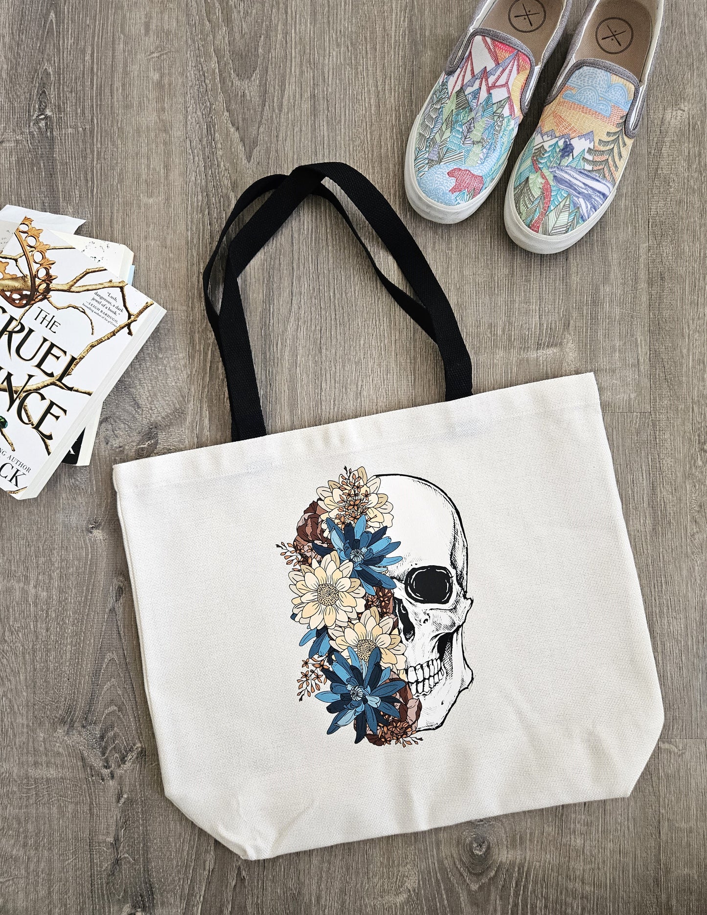 Skull Flowers Canvas Bag - Desert Blossom Gifts