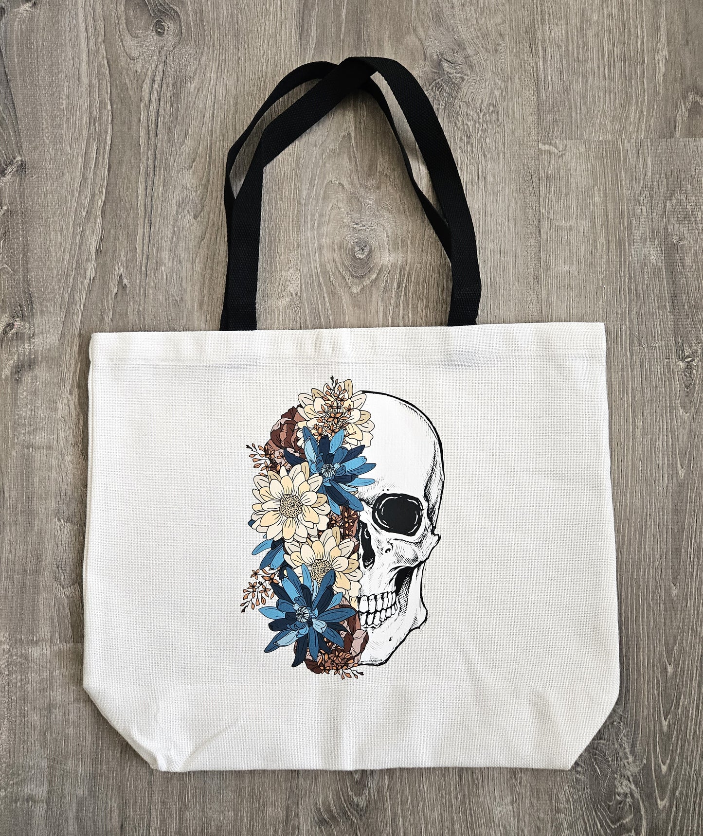 Skull Flowers Canvas Bag - Desert Blossom Gifts