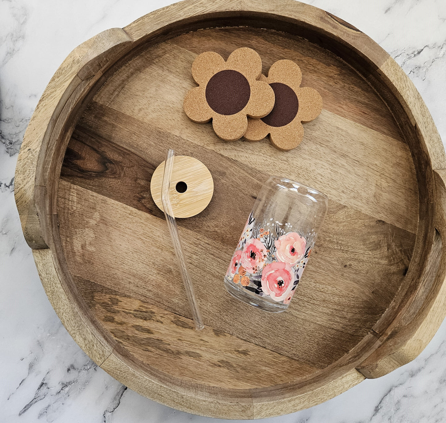 Pink Peonies Glass Cup - Desert Blossom Gifts