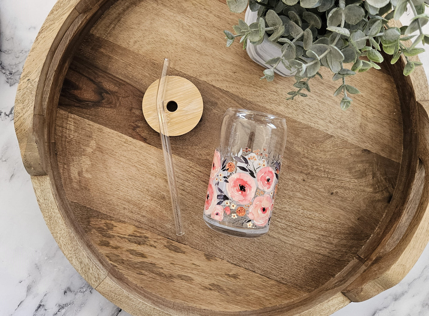 Pink Peonies Glass Cup - Desert Blossom Gifts