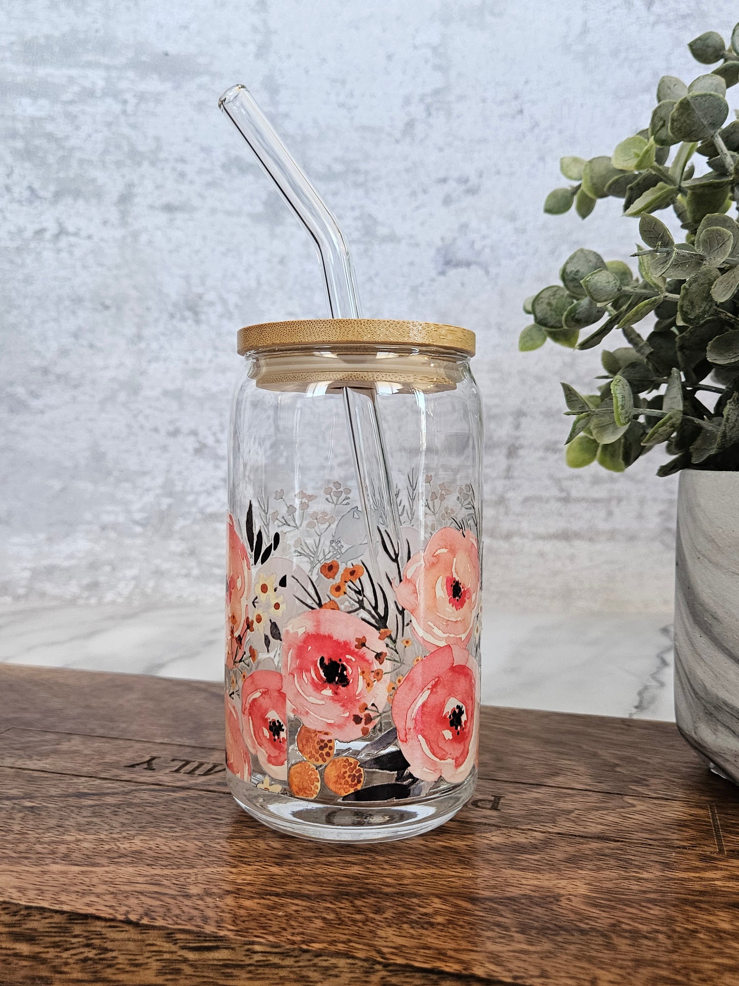 Pink Peonies Glass Cup - Desert Blossom Gifts