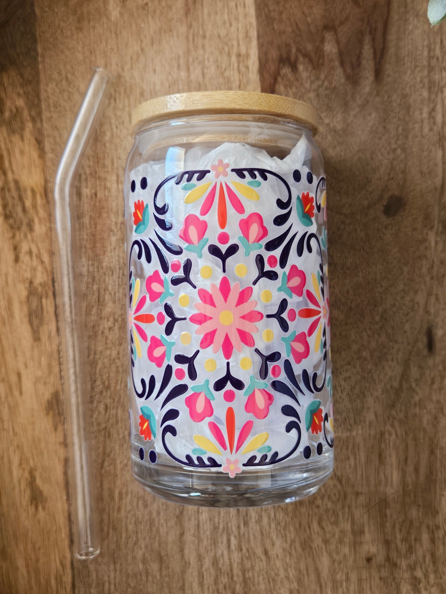 Floral Motif Glass Cup - Desert Blossom Gifts