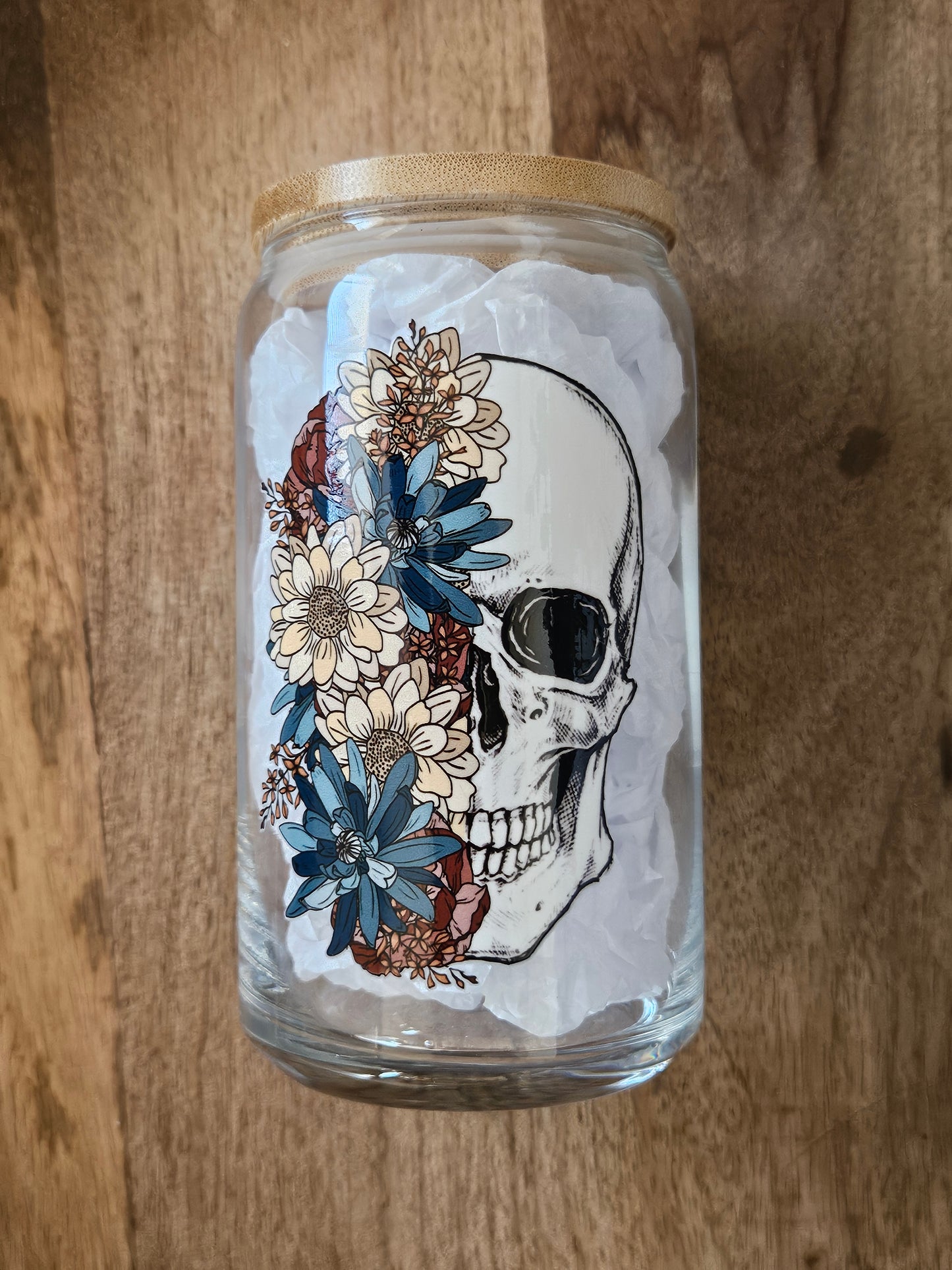 Skull Flowers Glass Cup - Desert Blossom Gifts