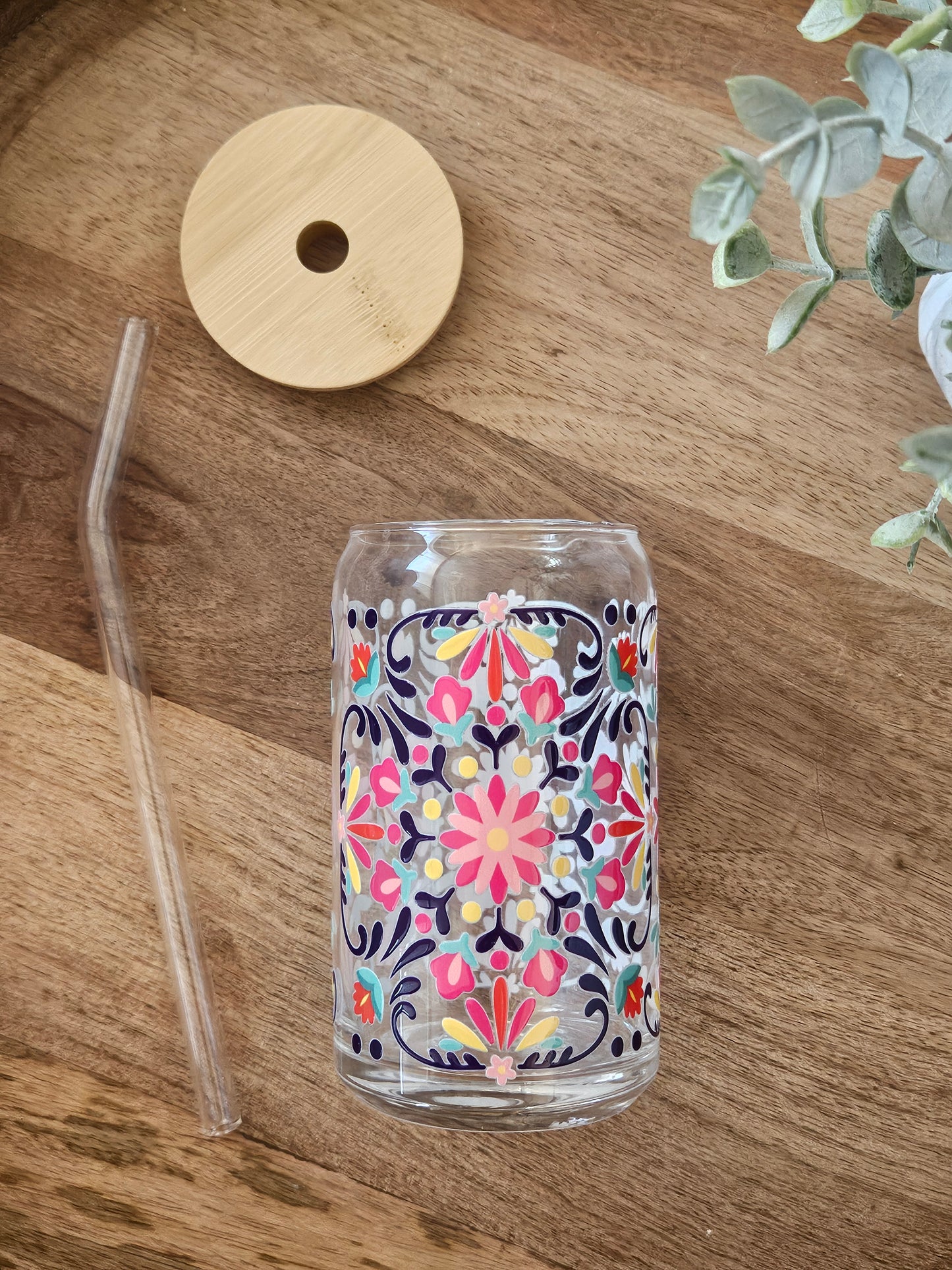 Floral Motif Glass Cup - Desert Blossom Gifts