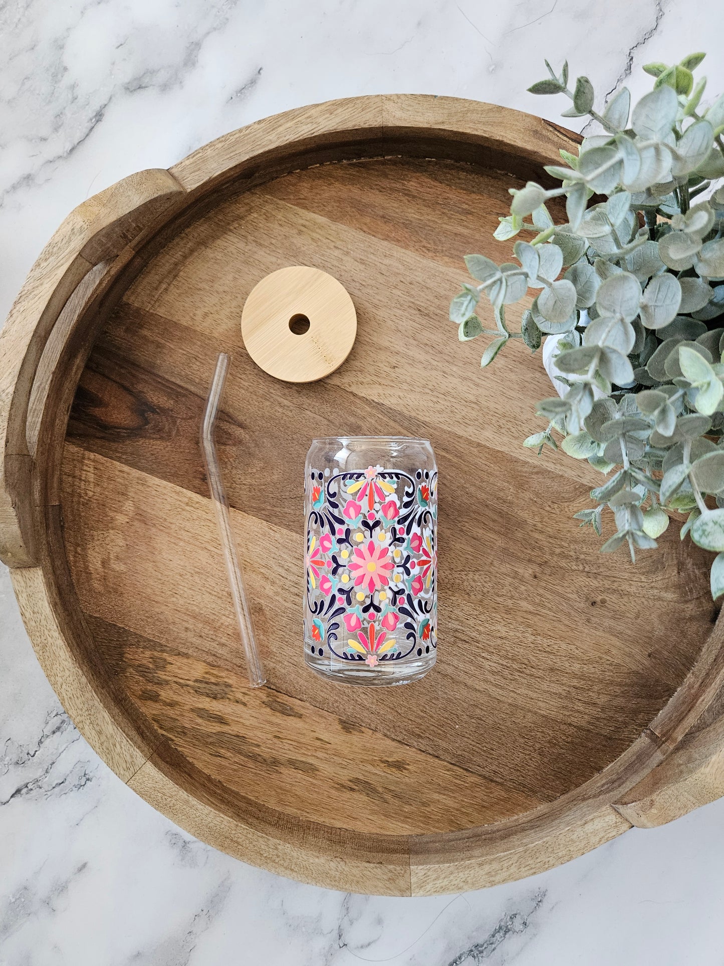 Floral Motif Glass Cup - Desert Blossom Gifts