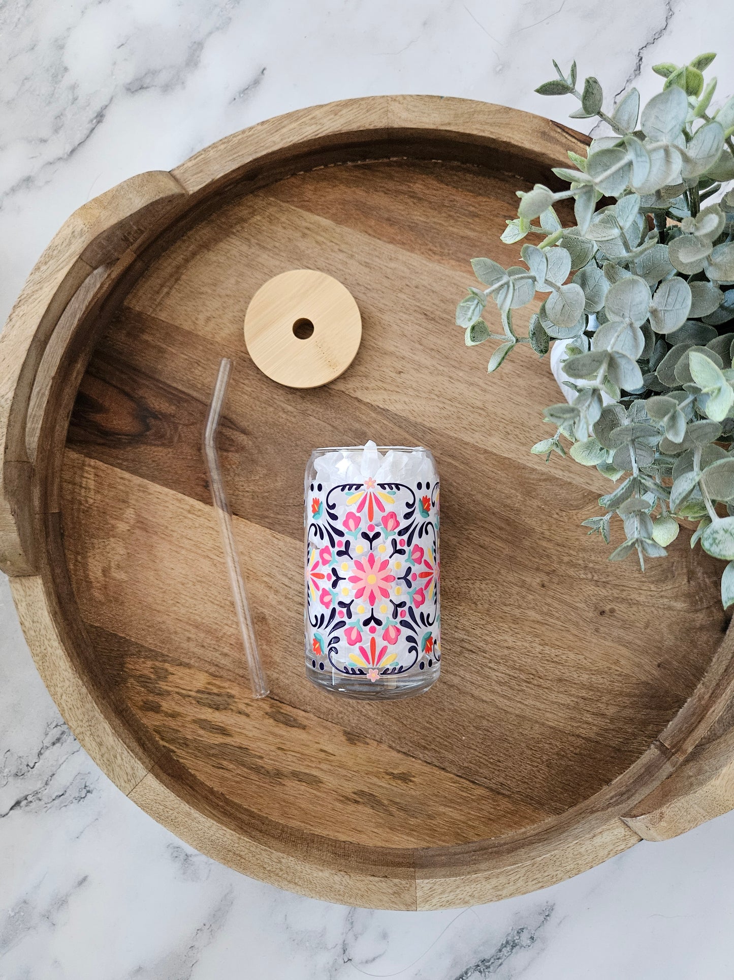 Floral Motif Glass Cup - Desert Blossom Gifts