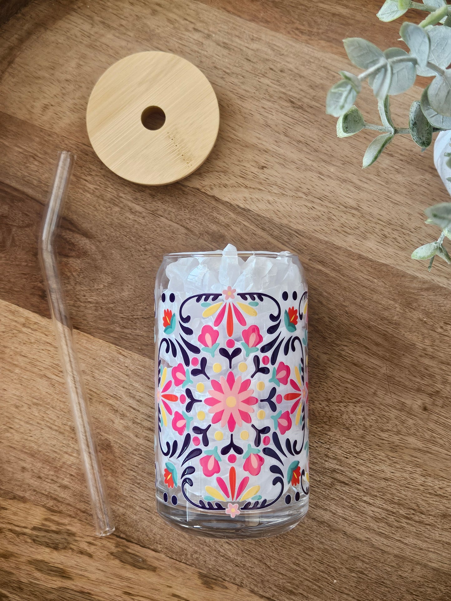Floral Motif Glass Cup - Desert Blossom Gifts