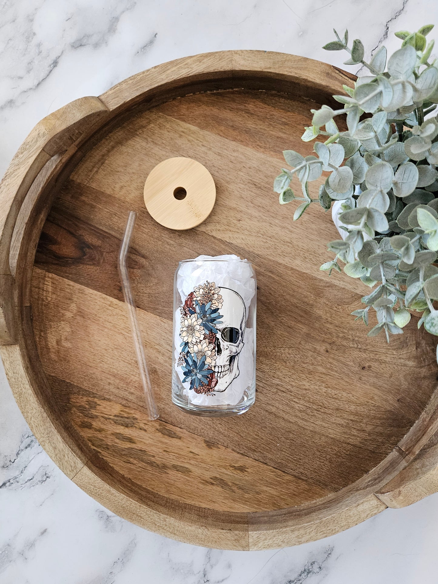 Skull Flowers Glass Cup - Desert Blossom Gifts
