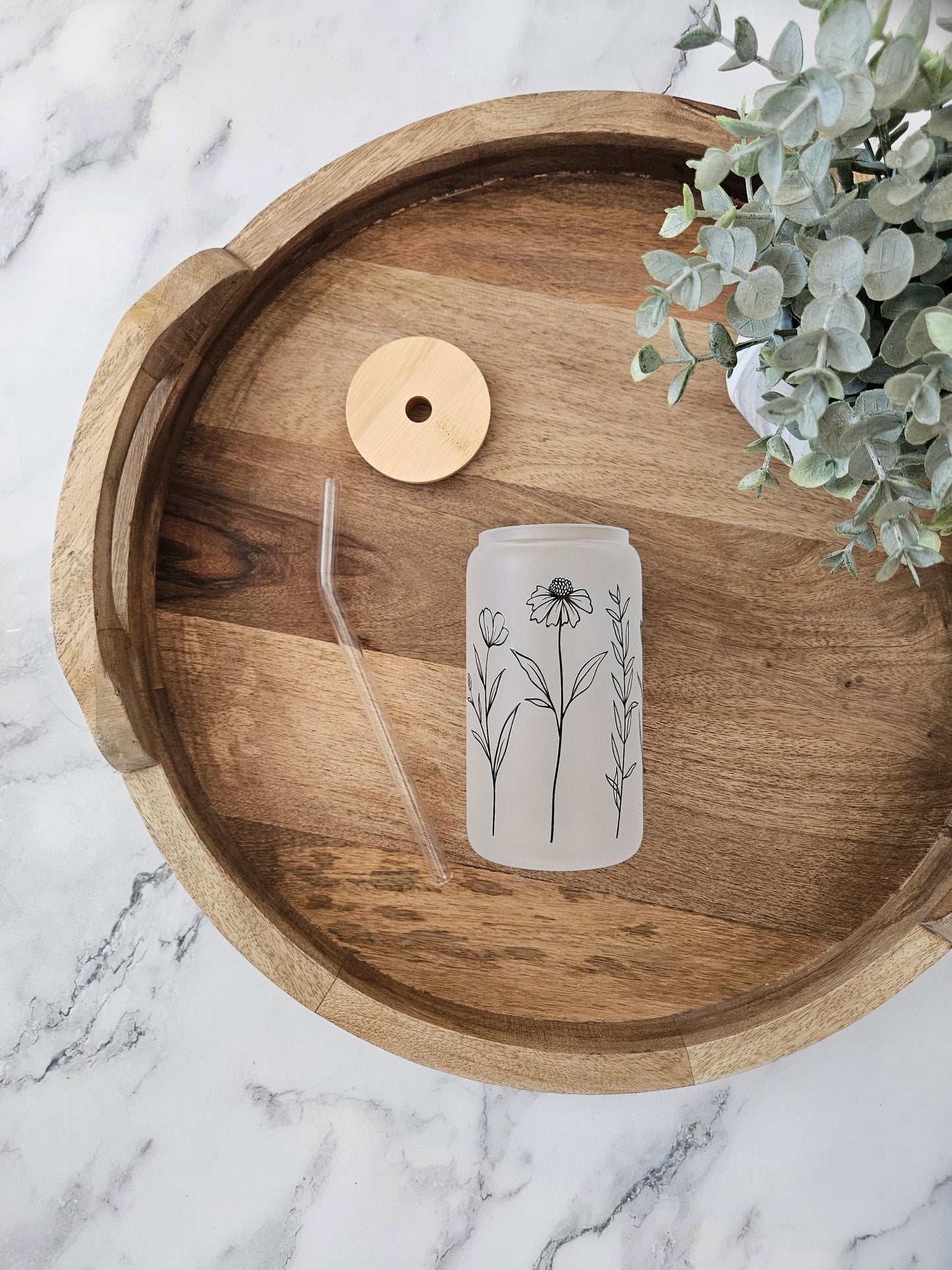Tall Flower Frosted Glass Cup - Desert Blossom Gifts