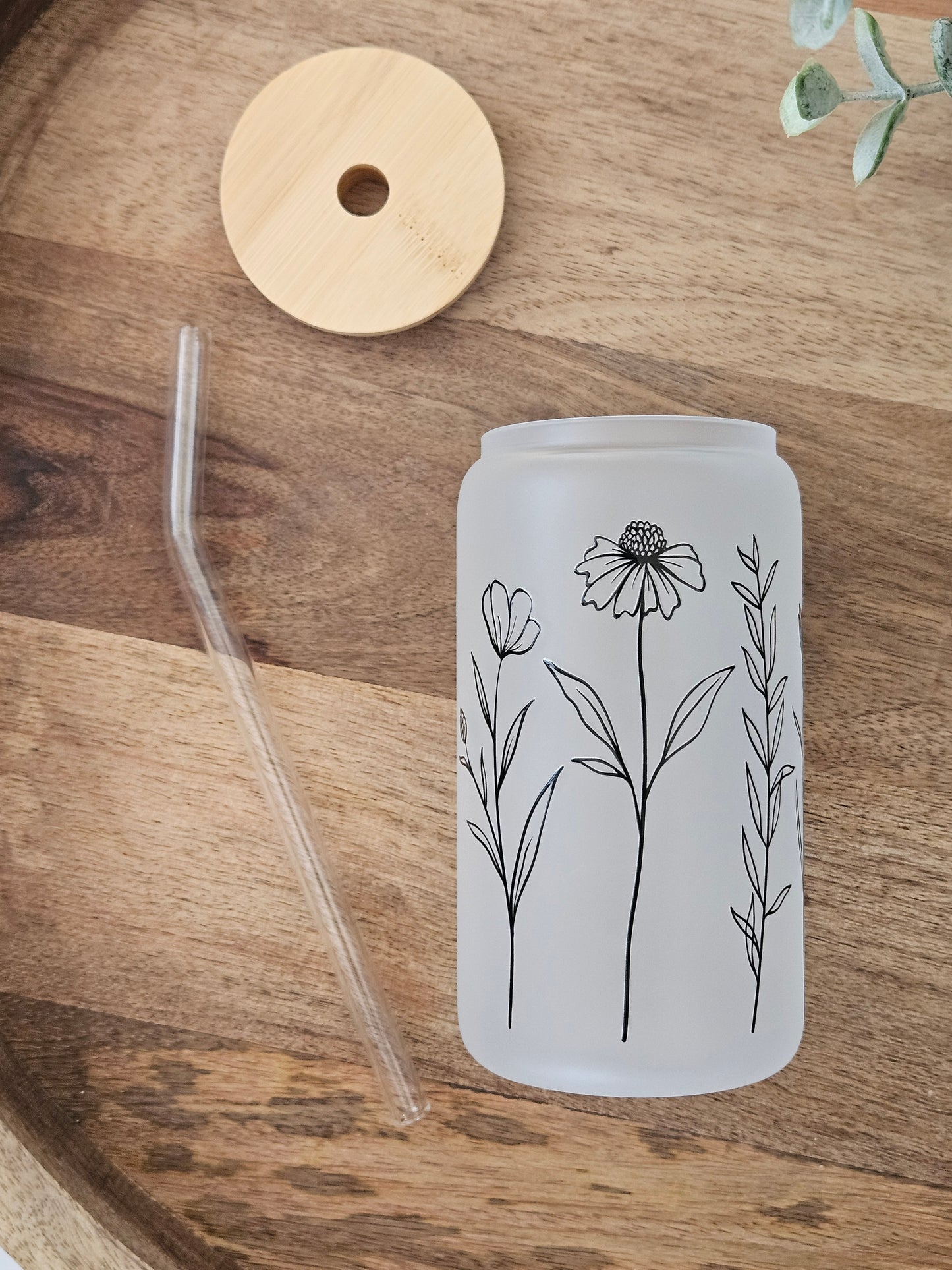 Tall Flower Frosted Glass Cup - Desert Blossom Gifts