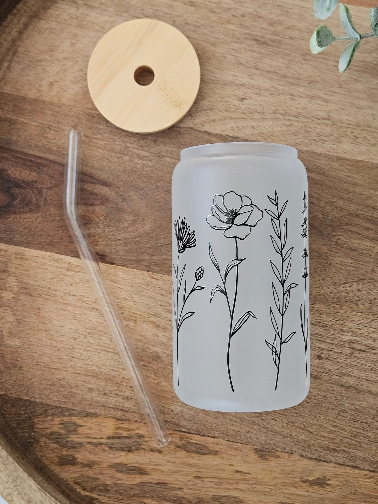 Tall Flower Frosted Glass Cup - Desert Blossom Gifts
