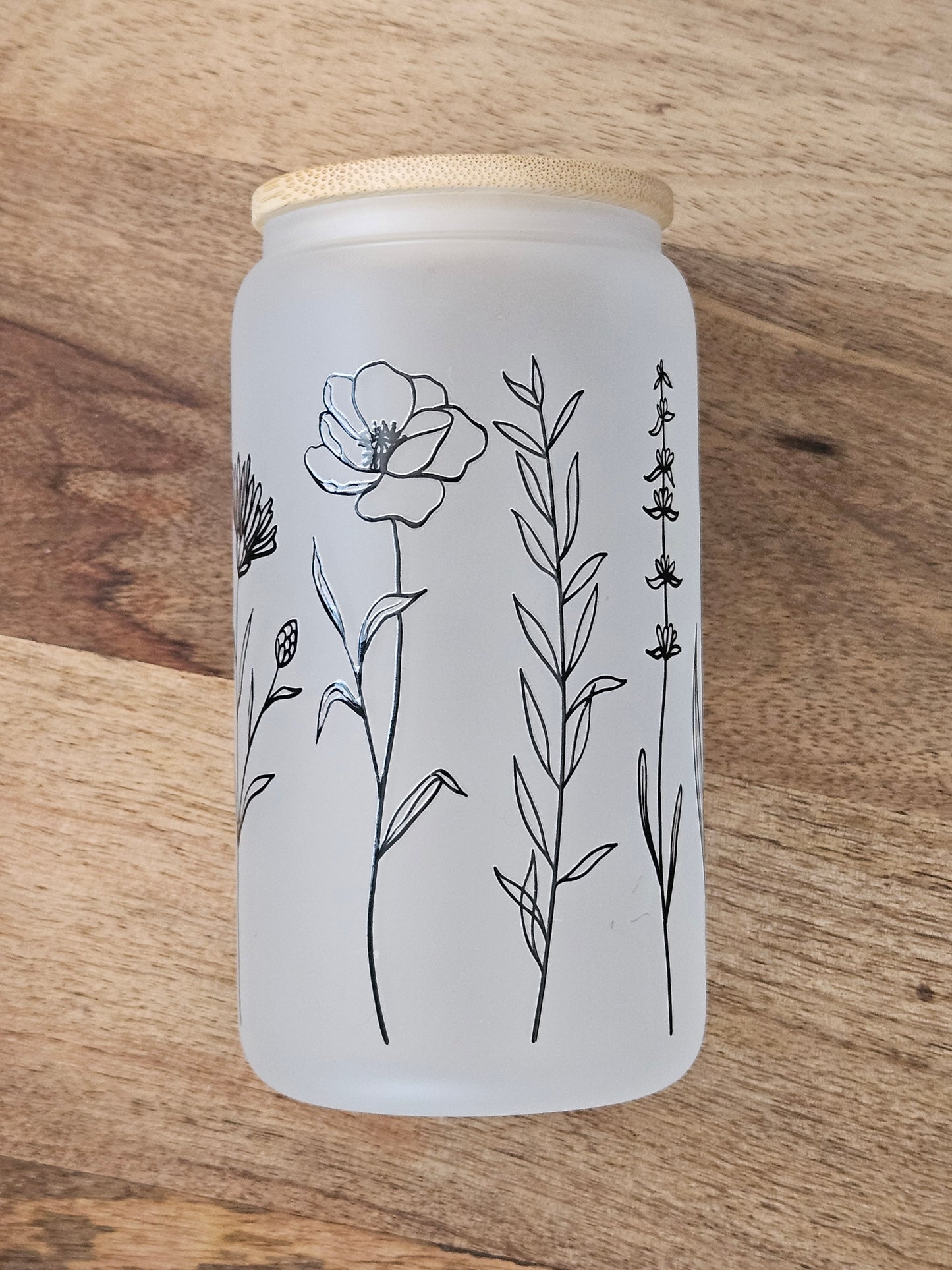 Tall Flower Frosted Glass Cup - Desert Blossom Gifts