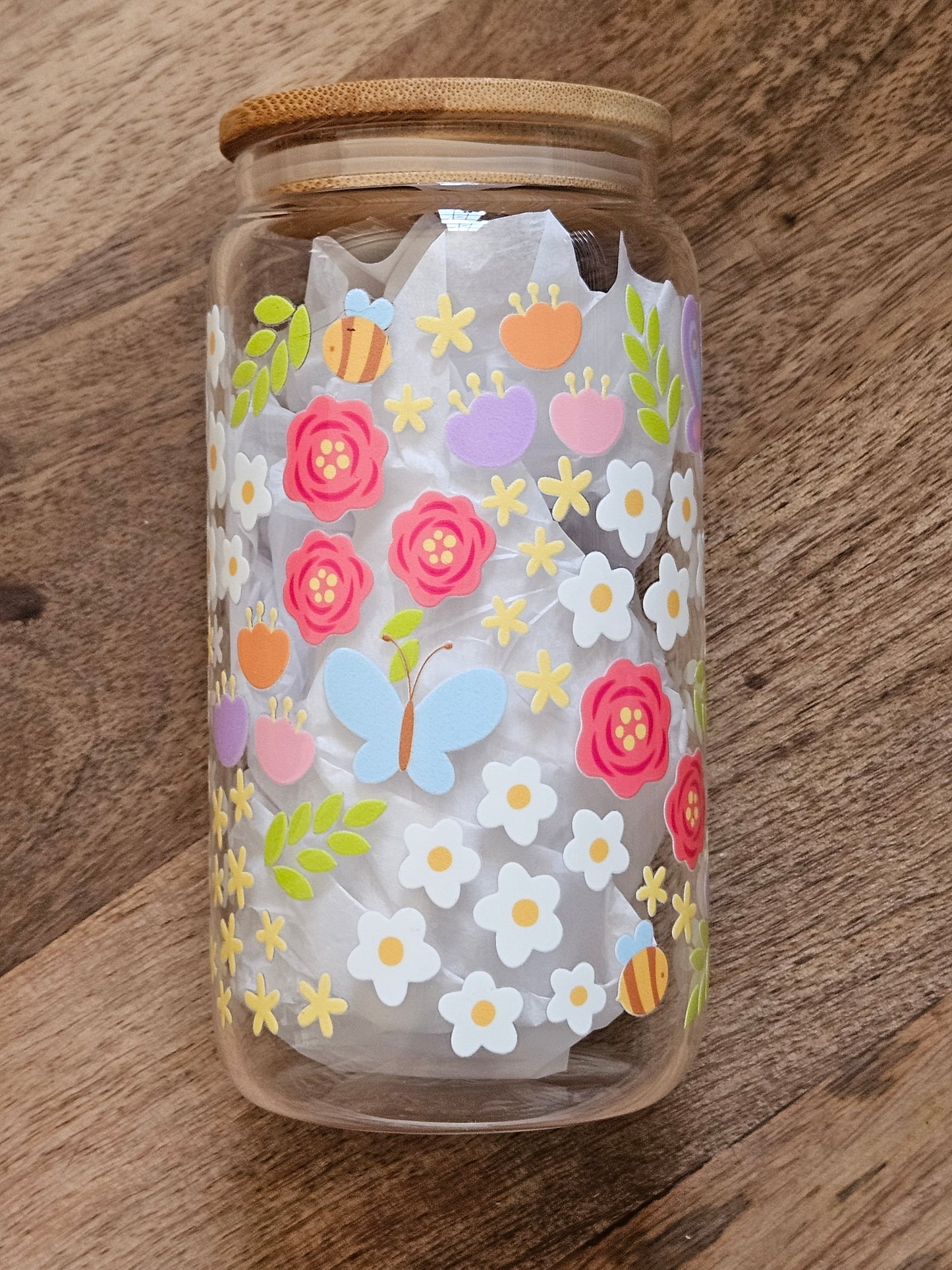 Bright Flowers and Butterflies Glass Cup - Desert Blossom Gifts