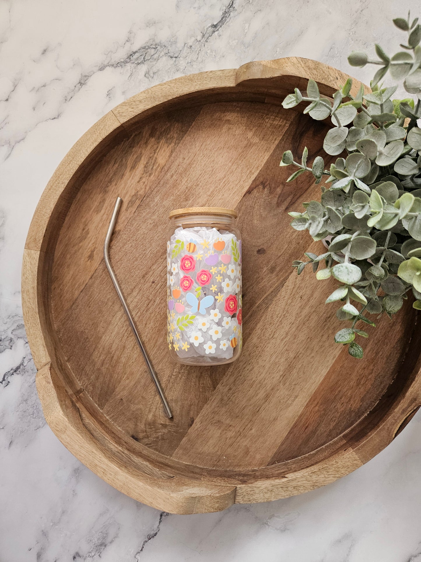 Bright Flowers and Butterflies Glass Cup - Desert Blossom Gifts