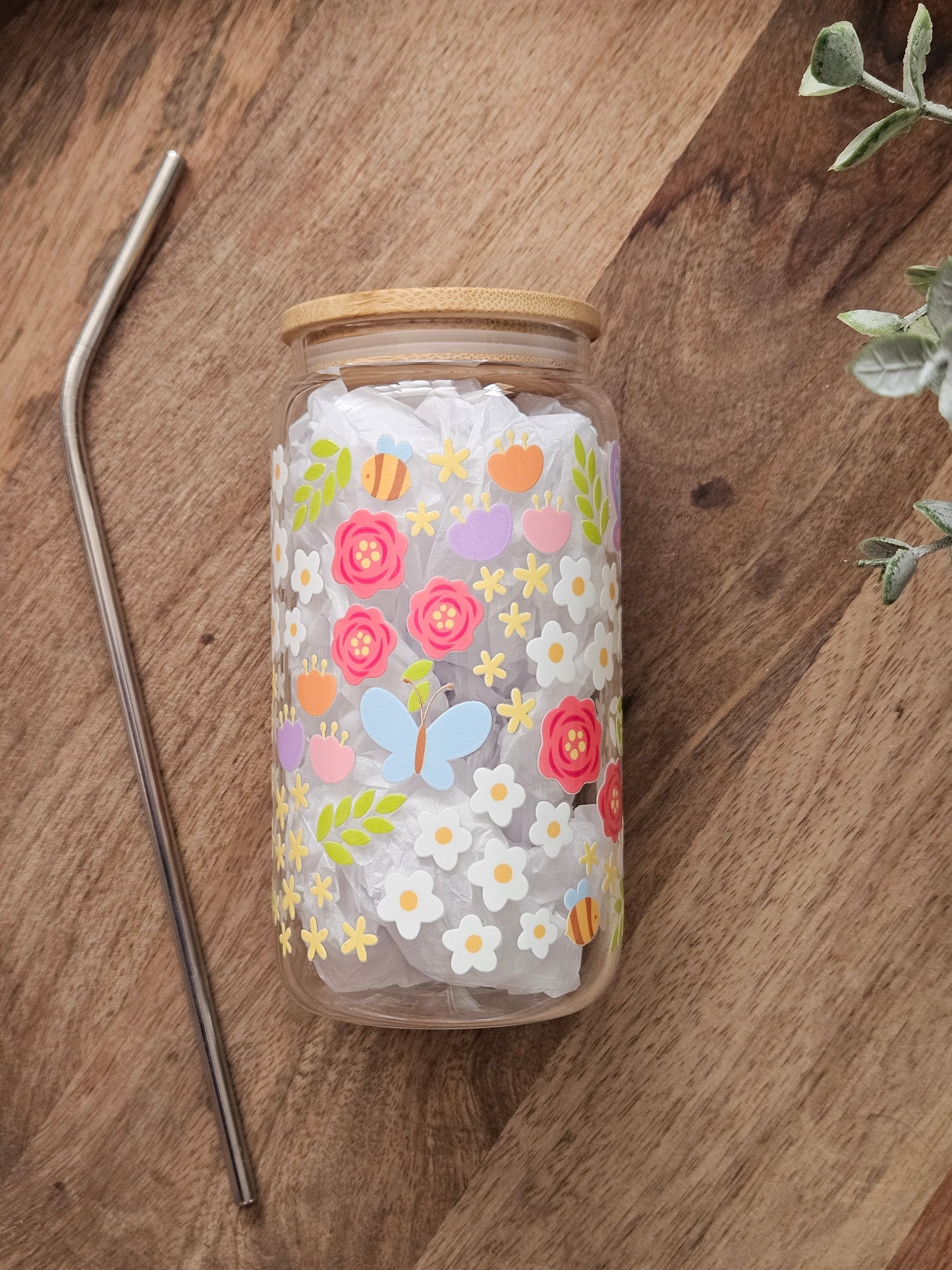 Bright Flowers and Butterflies Glass Cup - Desert Blossom Gifts