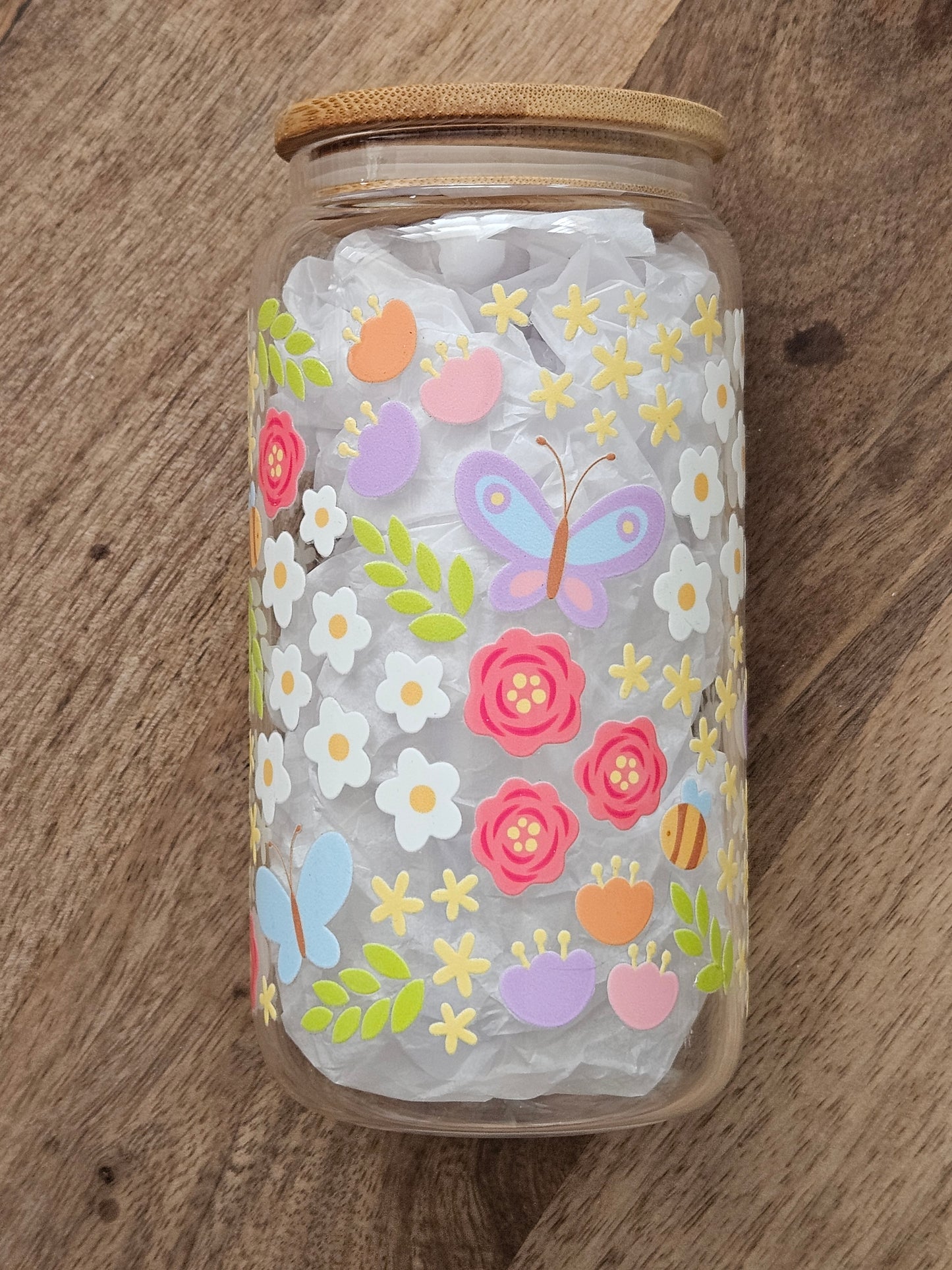 Bright Flowers and Butterflies Glass Cup - Desert Blossom Gifts