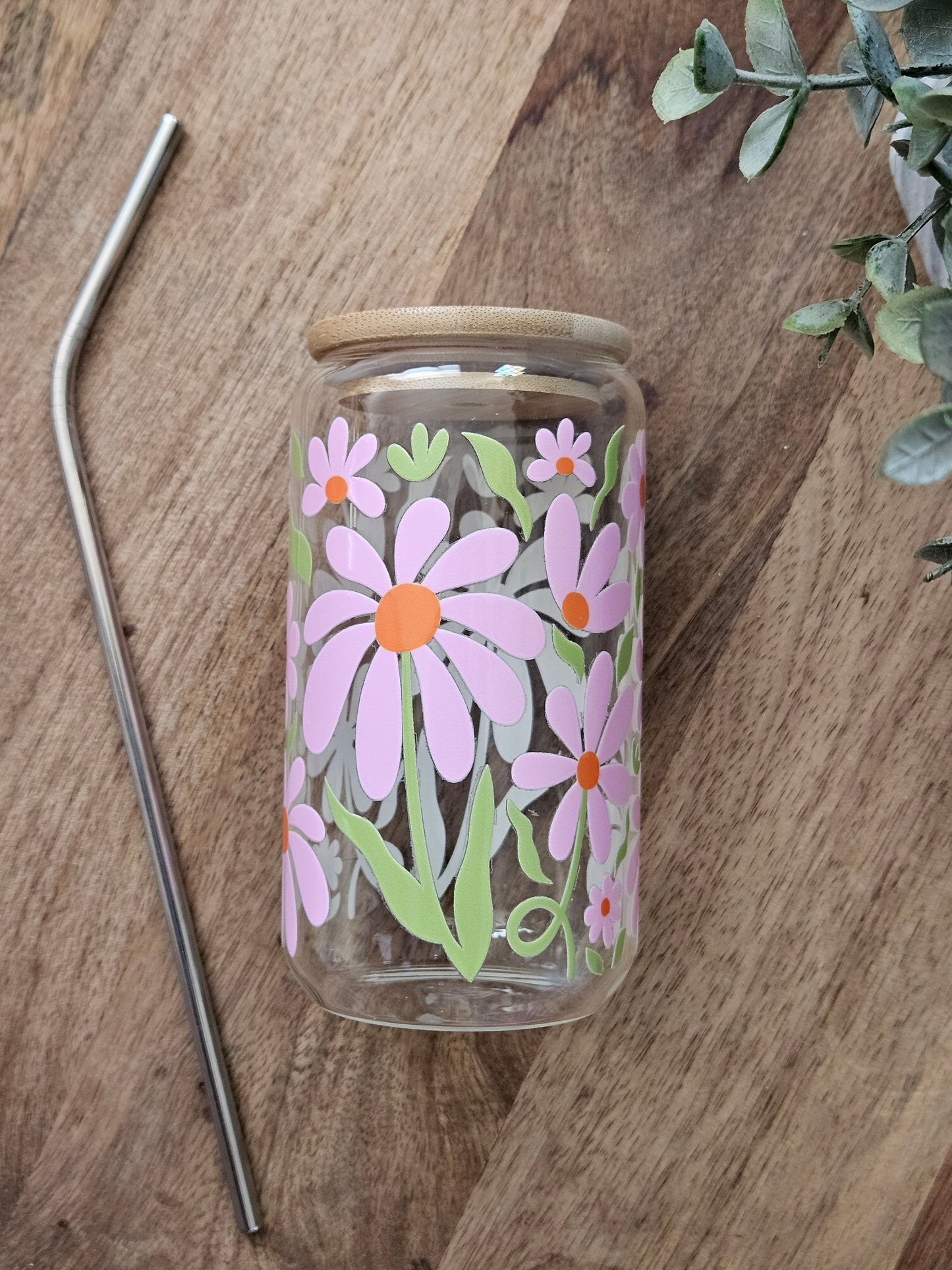 Big Pink Flowers Glass Cup - Desert Blossom Gifts
