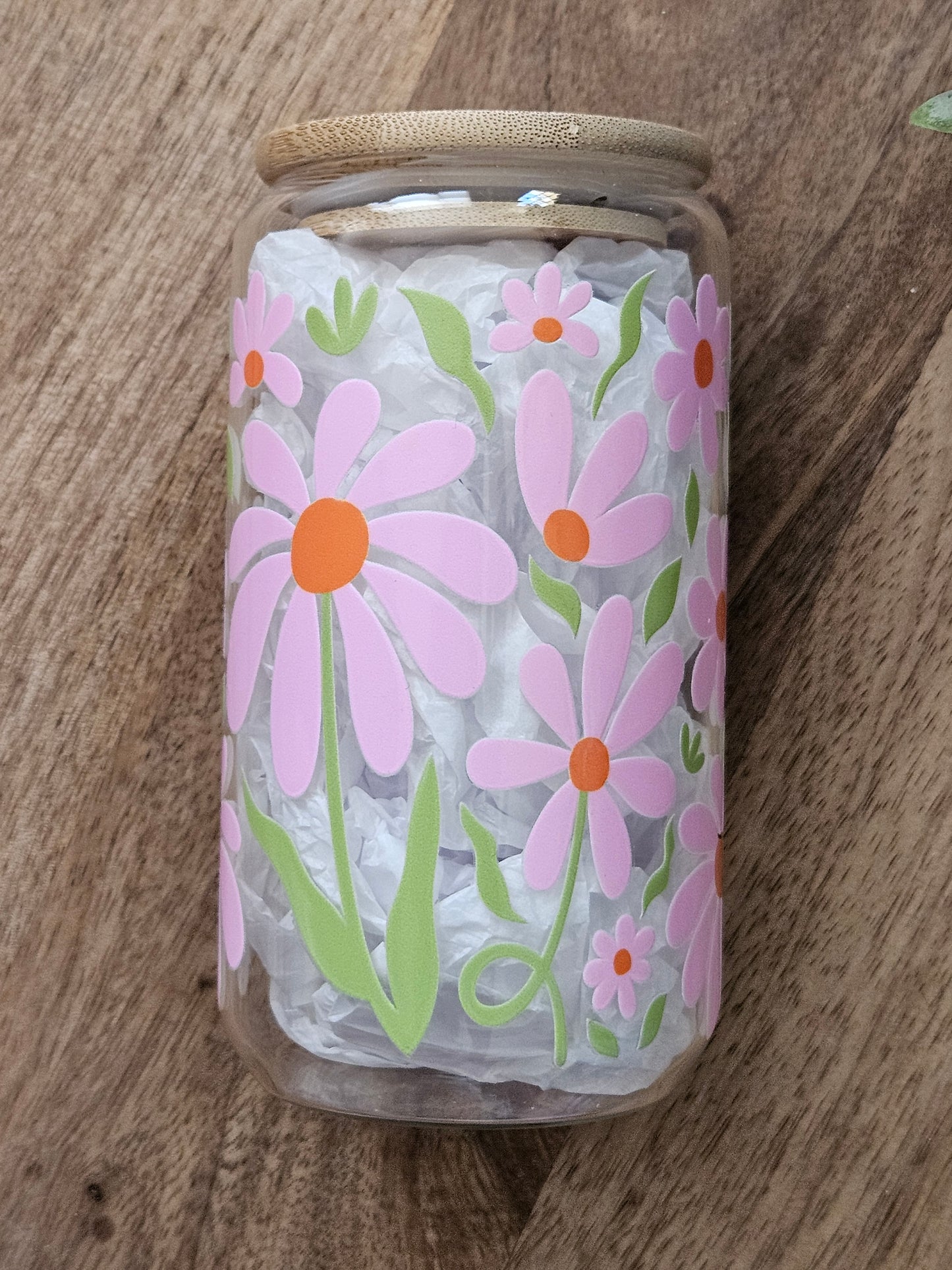 Big Pink Flowers Glass Cup - Desert Blossom Gifts