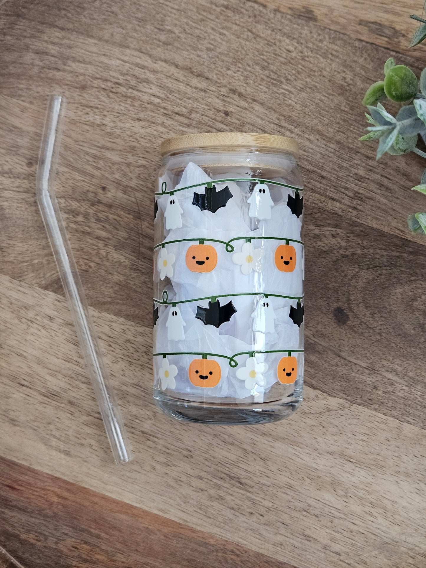 Bat/Ghost/Pumpkin Garland Glass Cup - Desert Blossom Gifts