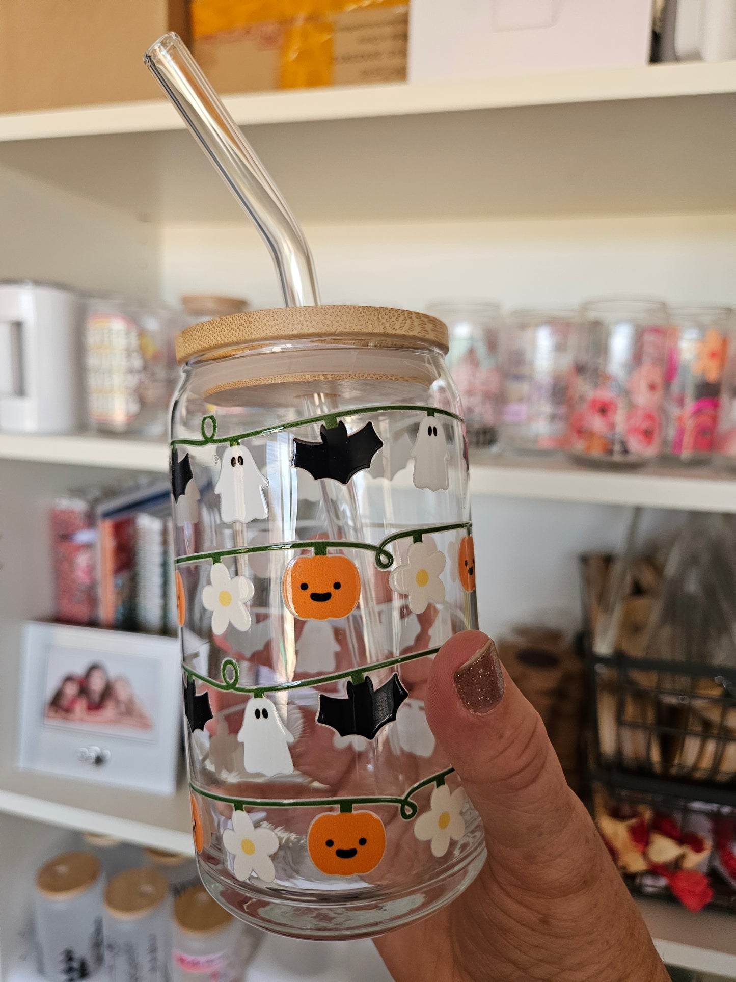 Bat/Ghost/Pumpkin Garland Glass Cup - Desert Blossom Gifts