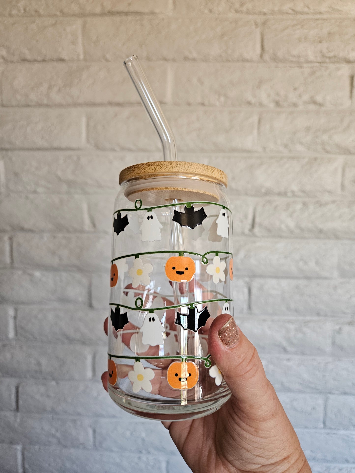 Bat/Ghost/Pumpkin Garland Glass Cup - Desert Blossom Gifts