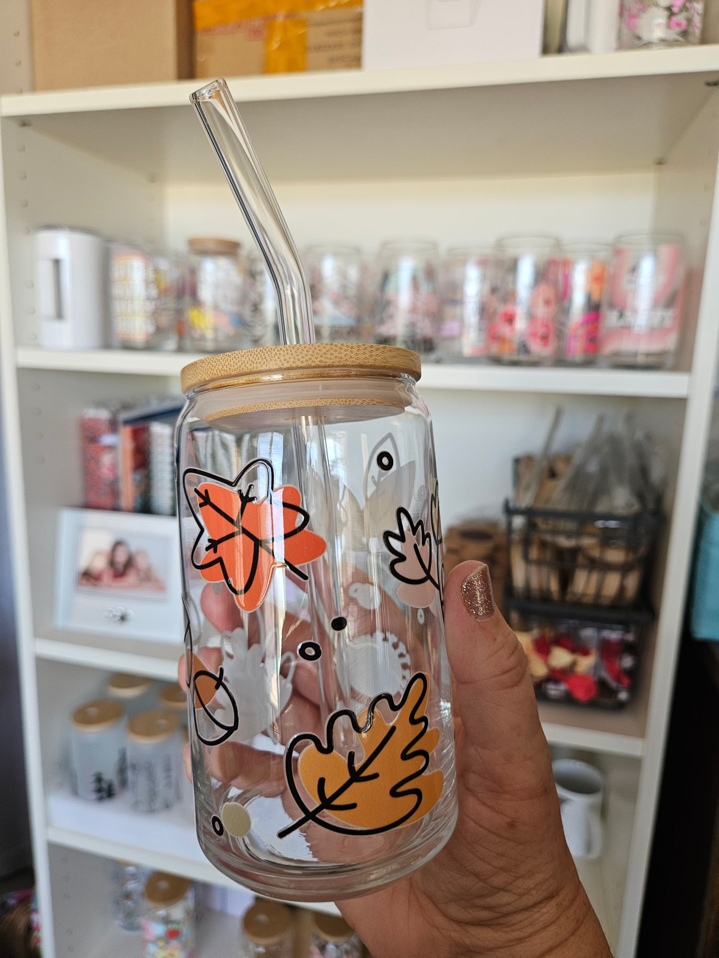 Fall Leaves Glass Cup - Desert Blossom Gifts