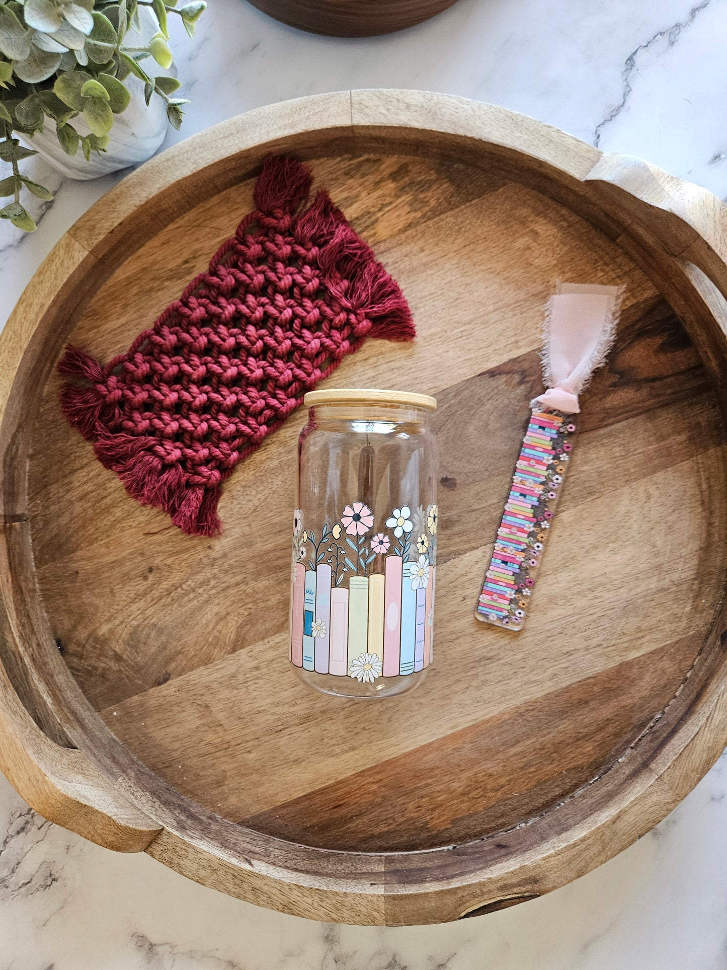 Floral Books Glass Cup