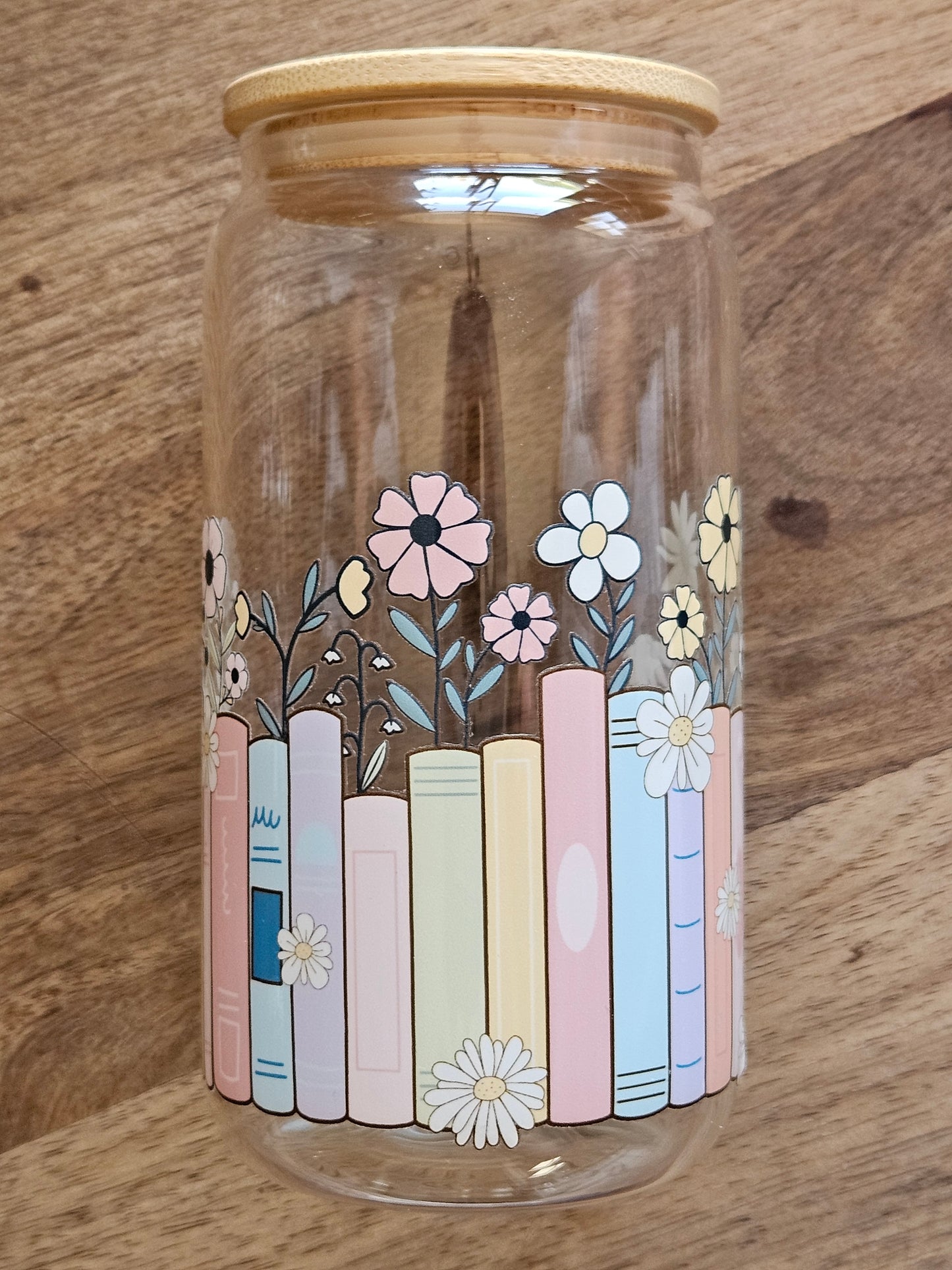 Floral Books Glass Cup