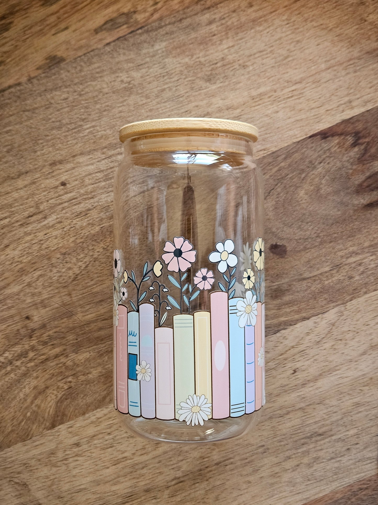 Floral Books Glass Cup