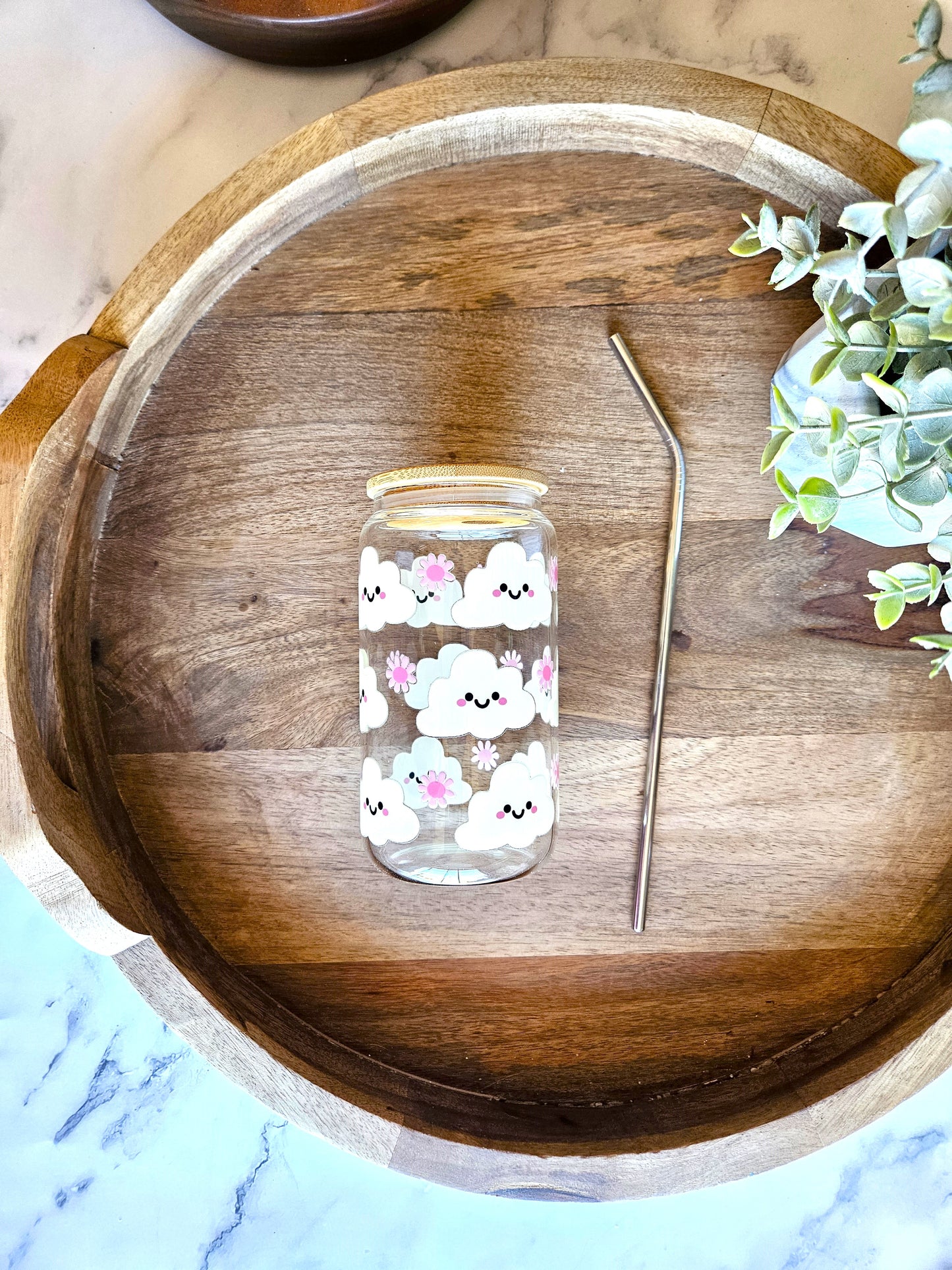 Kawaii Clouds Glass Cup