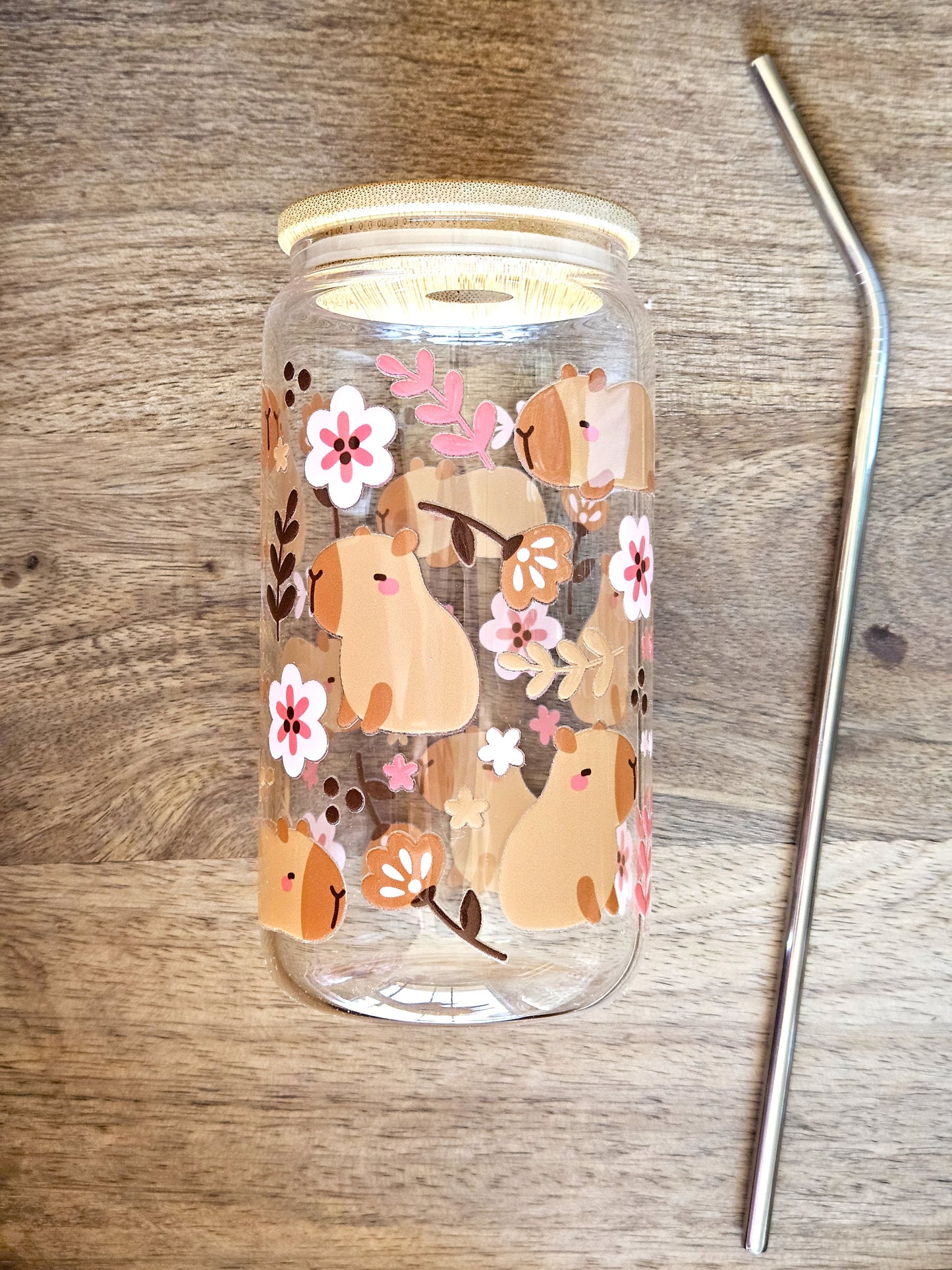 Floral Capybara Glass Cup - Desert Blossom Gifts