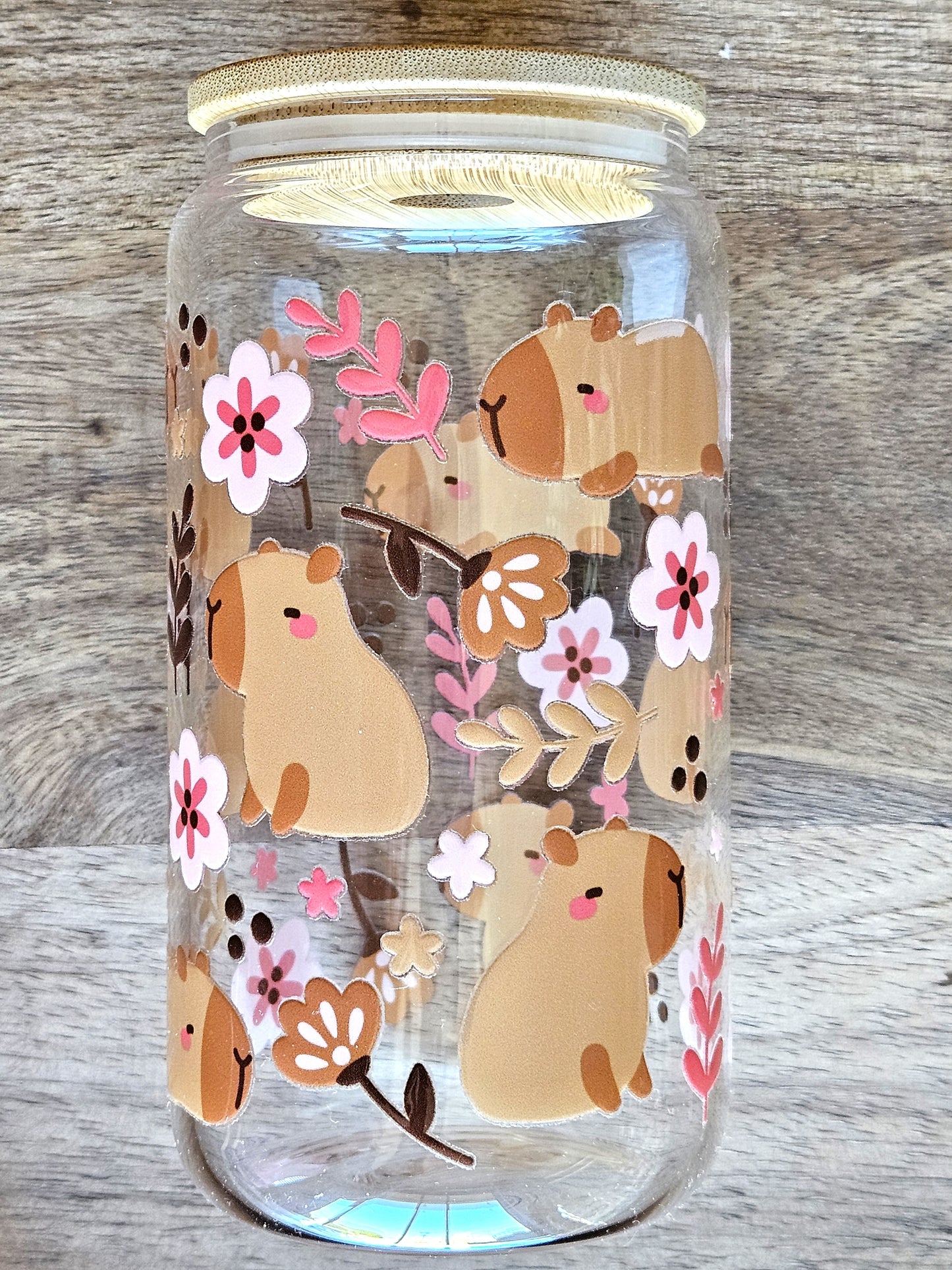 Floral Capybara Glass Cup - Desert Blossom Gifts