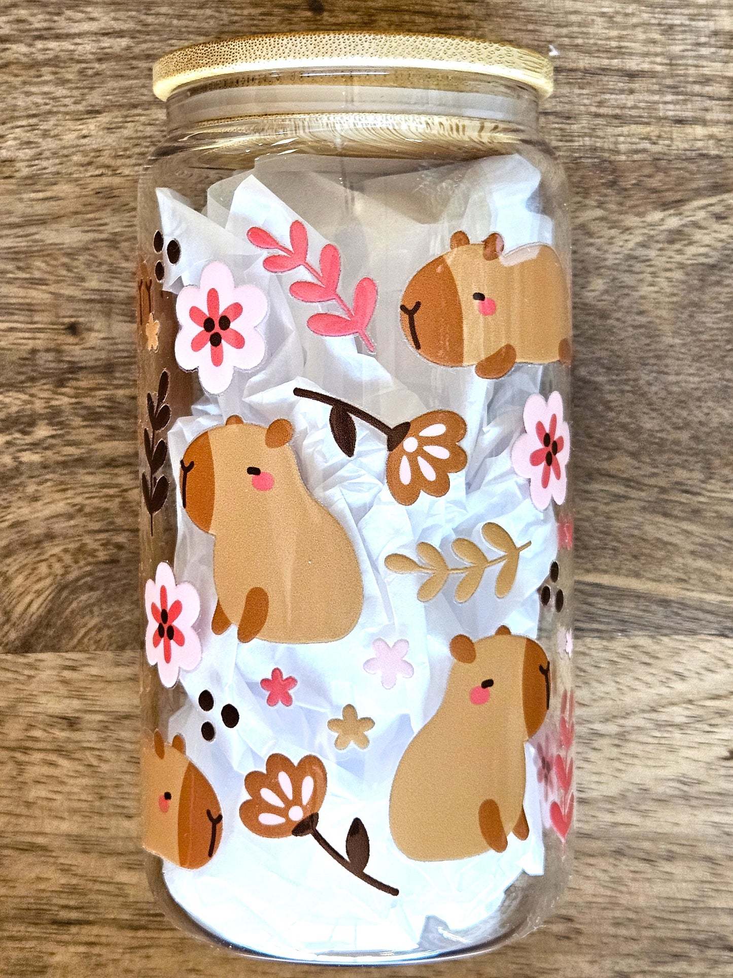 Floral Capybara Glass Cup - Desert Blossom Gifts