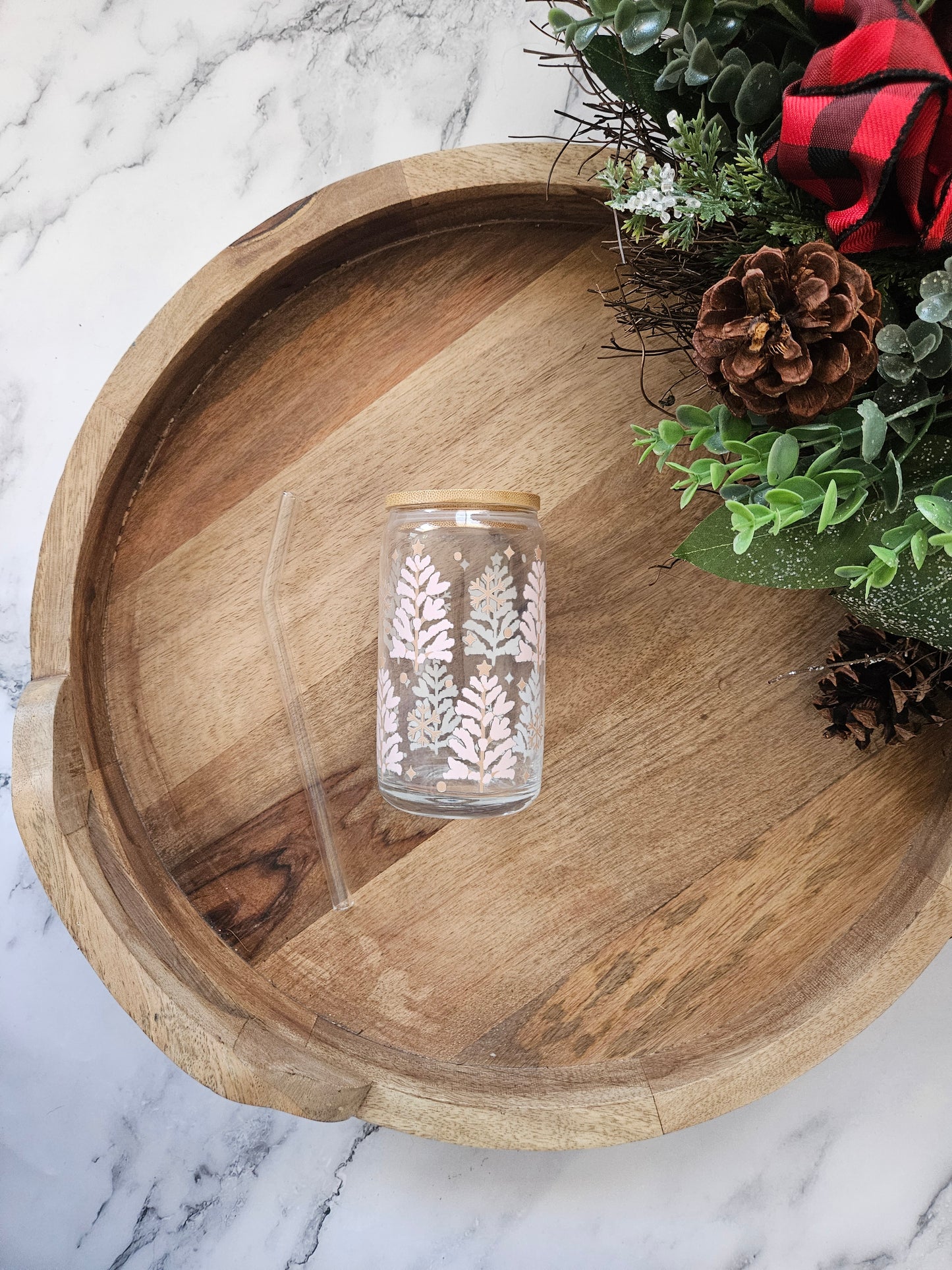 Z Pink Trees Christmas Glass Cup - Desert Blossom Gifts