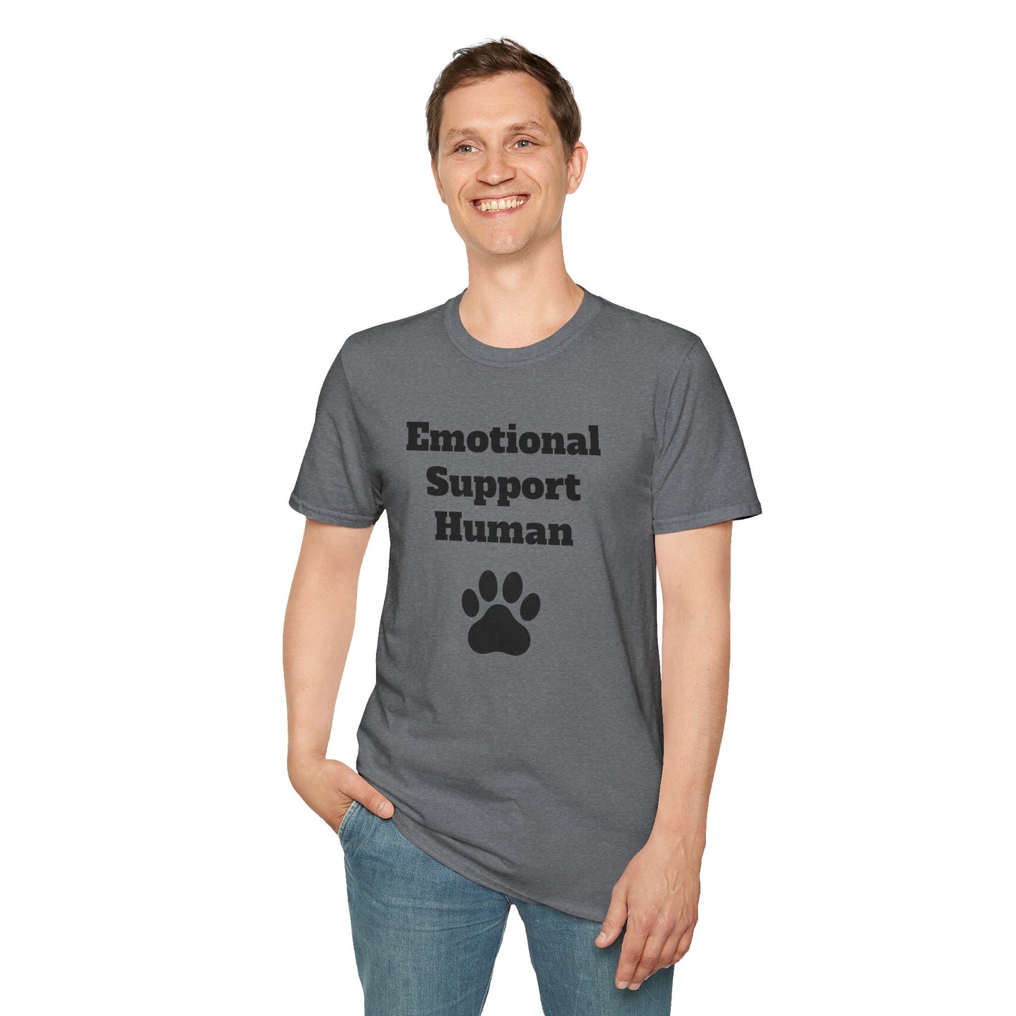 Emotional Support Human T-Shirt, Unisex Funny Tee, Pet Lover Gift, Animal Support Shirt, Casual Wear for Humans, Cute Animal Paw Print