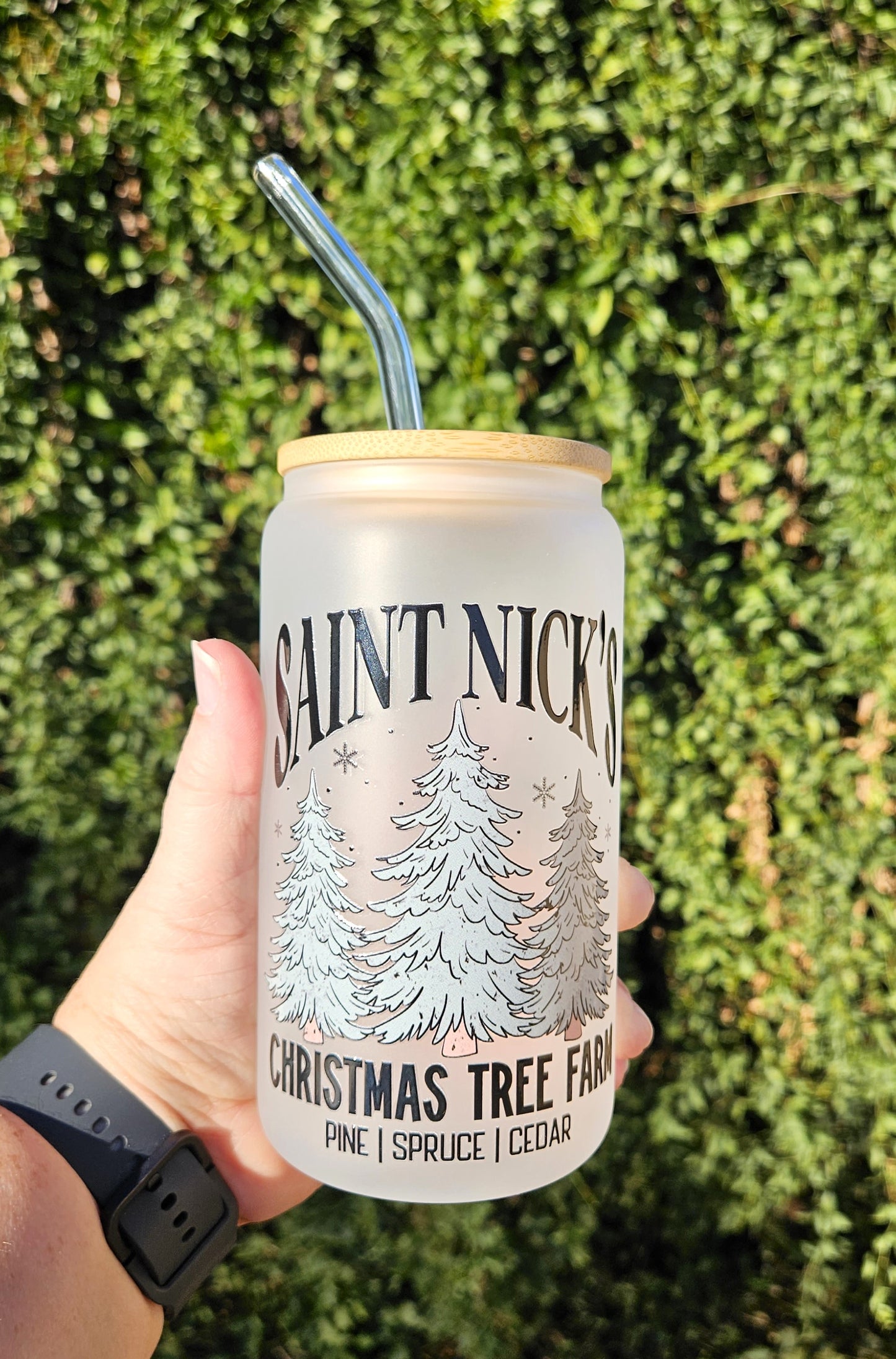 Z St. Nick Tree Farm Frosted Glass Cup - Desert Blossom Gifts