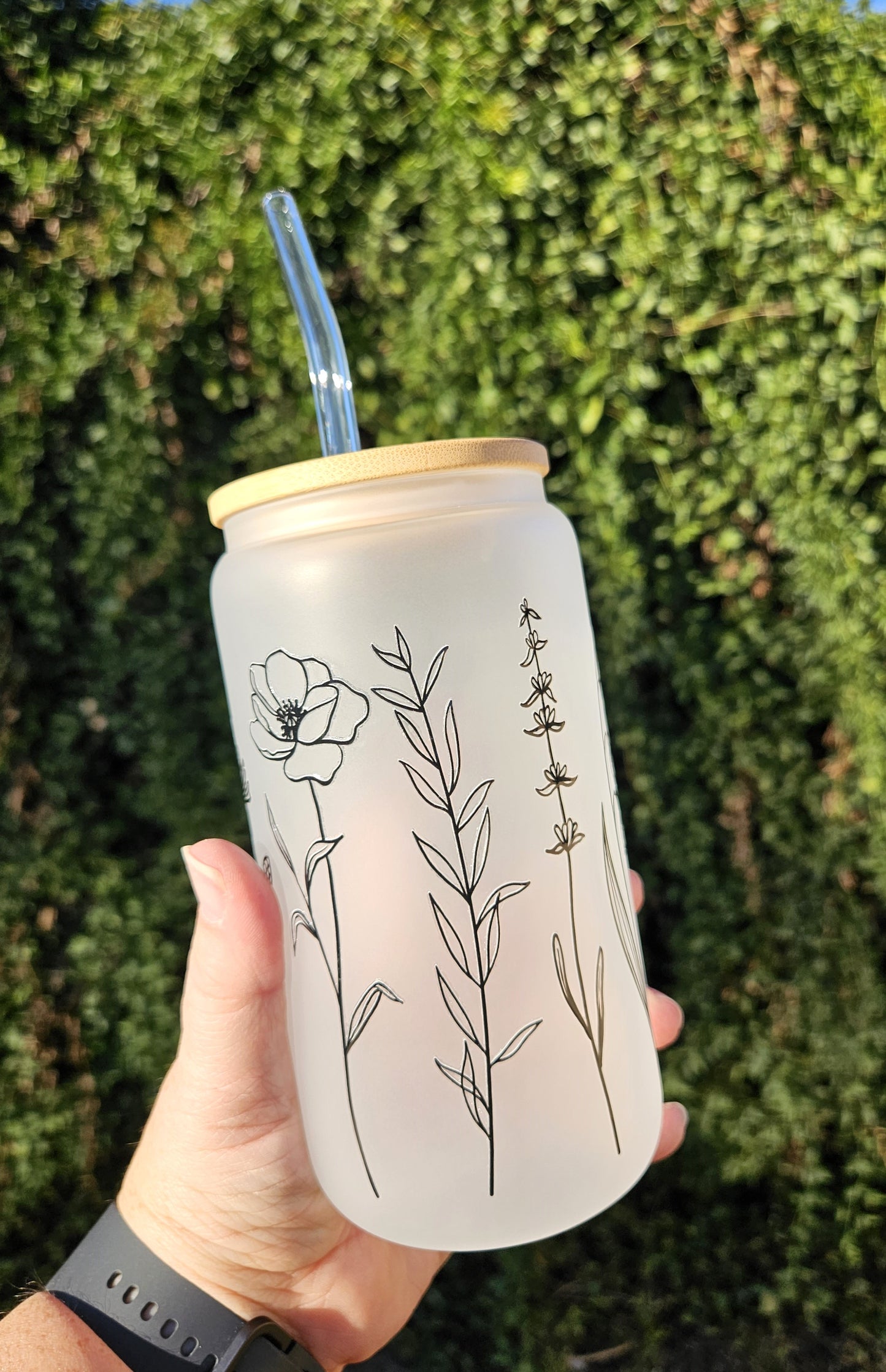 Tall Flower Frosted Glass Cup - Desert Blossom Gifts