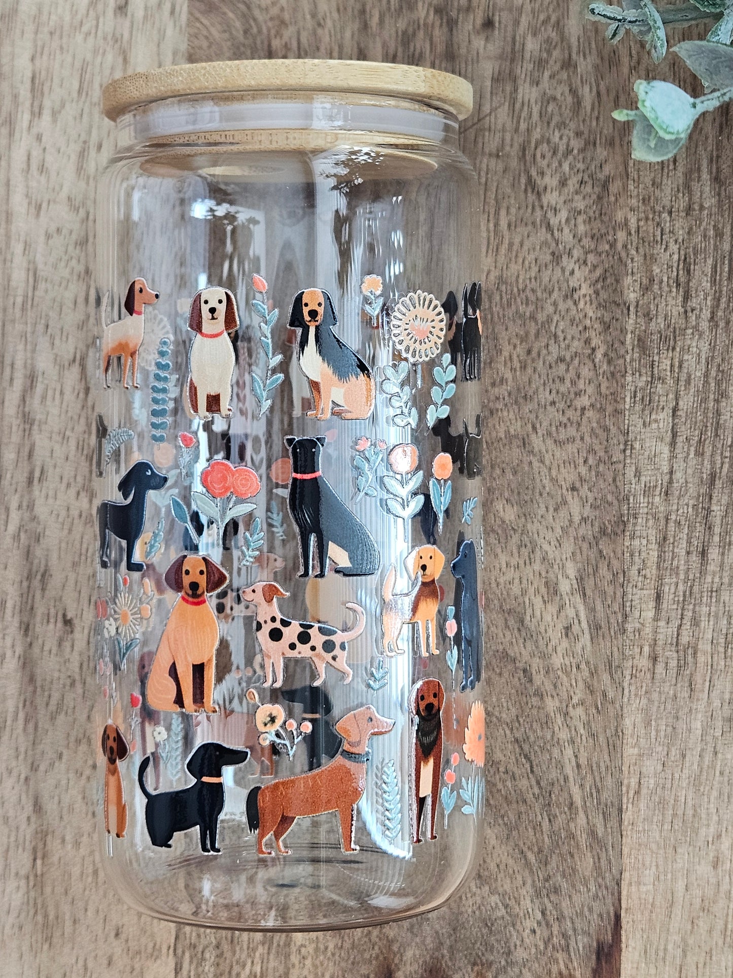 Dogs and Flowers Glass Cup - Desert Blossom Gifts