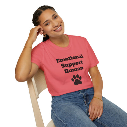 Emotional Support Human T-Shirt, Unisex Funny Tee, Pet Lover Gift, Animal Support Shirt, Casual Wear for Humans, Cute Animal Paw Print