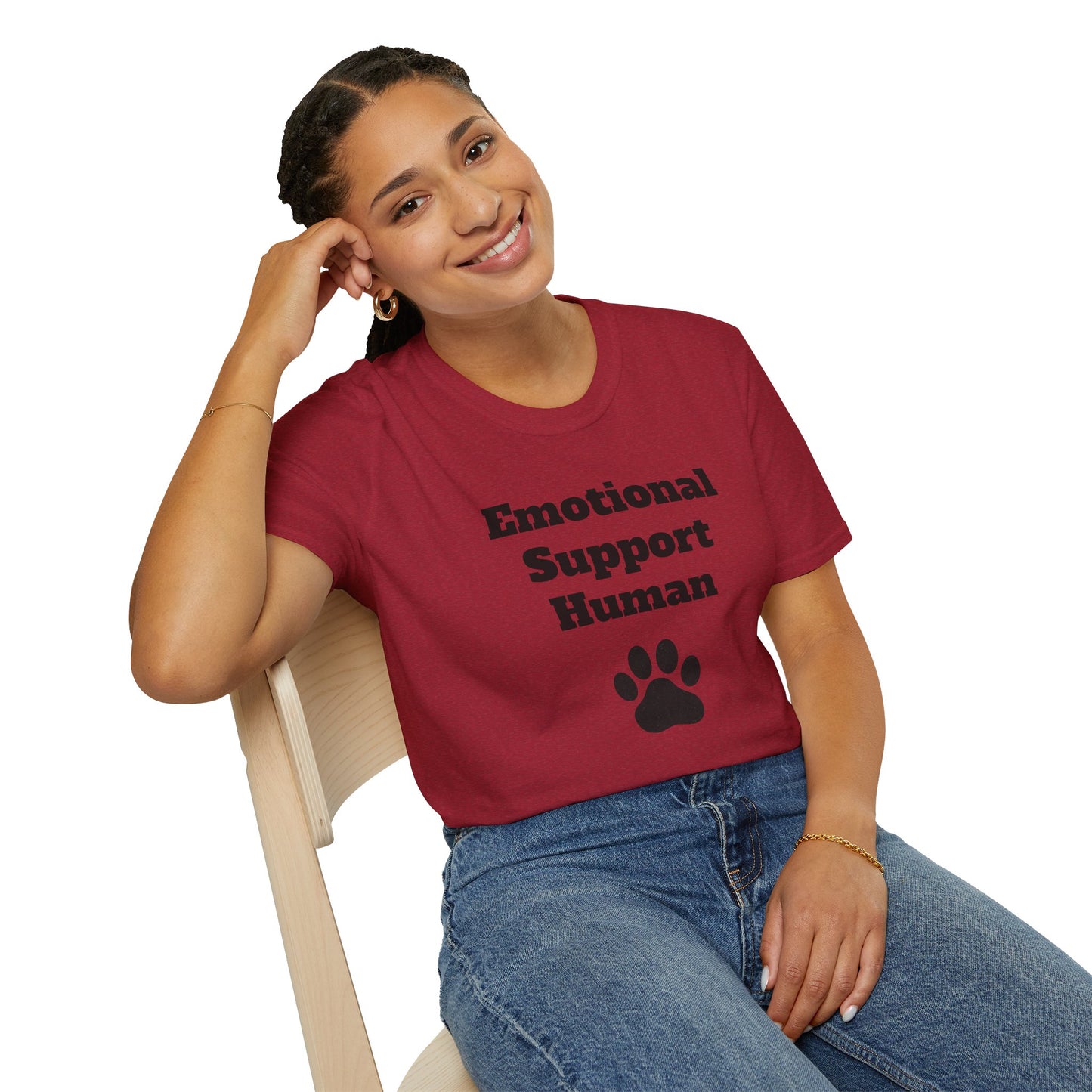 Emotional Support Human T-Shirt, Unisex Funny Tee, Pet Lover Gift, Animal Support Shirt, Casual Wear for Humans, Cute Animal Paw Print