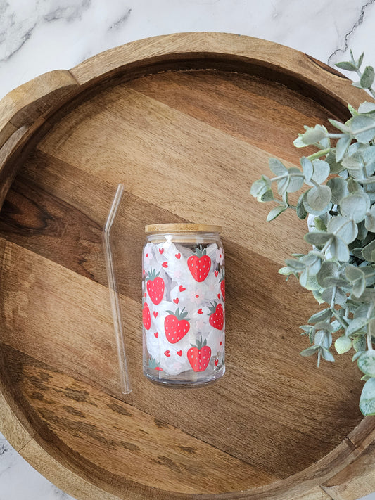 Sweet Strawberries Glass Cup - Desert Blossom Gifts